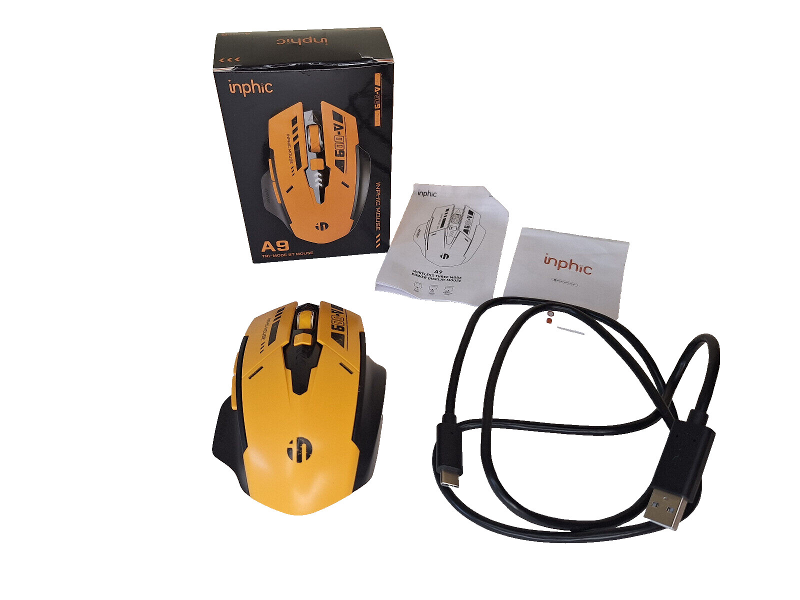 Inphic A9 Bluetooth Wireless Gaming Mouse Charging Rechargable Yellow Style