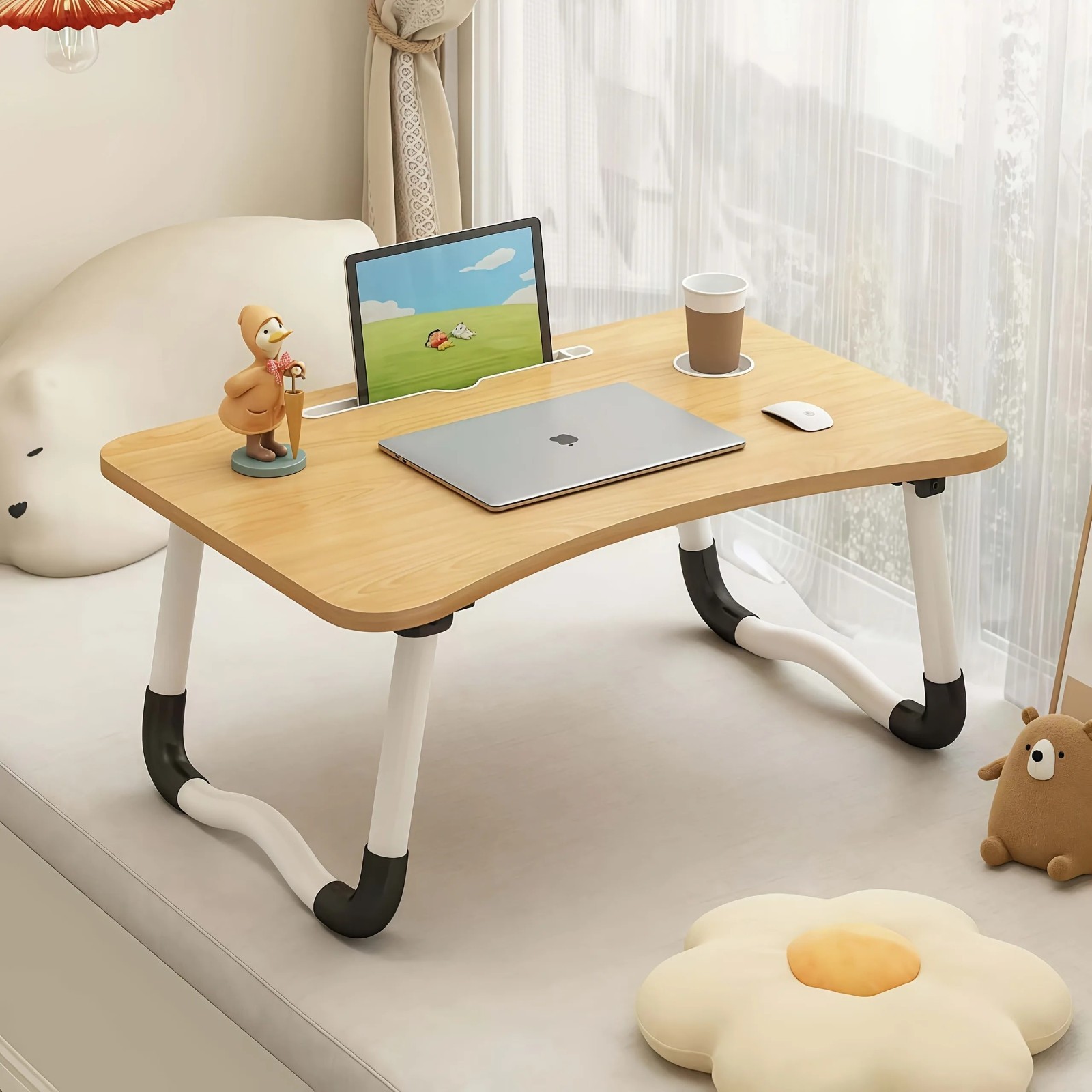 Foldable Laptop Bed Table Lap Desk Portable Tray with Cup Holder
