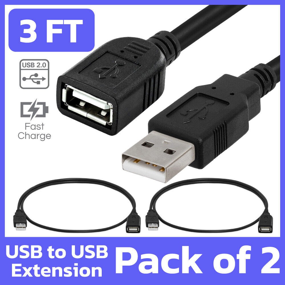 2 Pack USB Extension Cable 3ft USB Cord Extender Standard Type A Male to Female