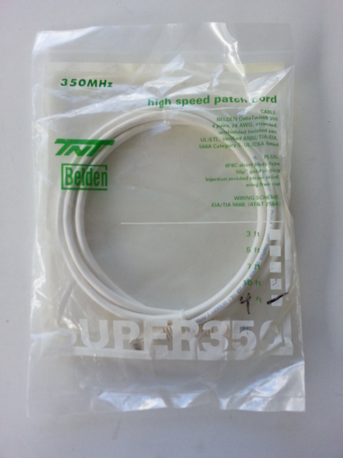 Brand New Belden Data Twist 350 Mhz Patch Cable Cord, 24AWG, White 4FT, Lot of 3