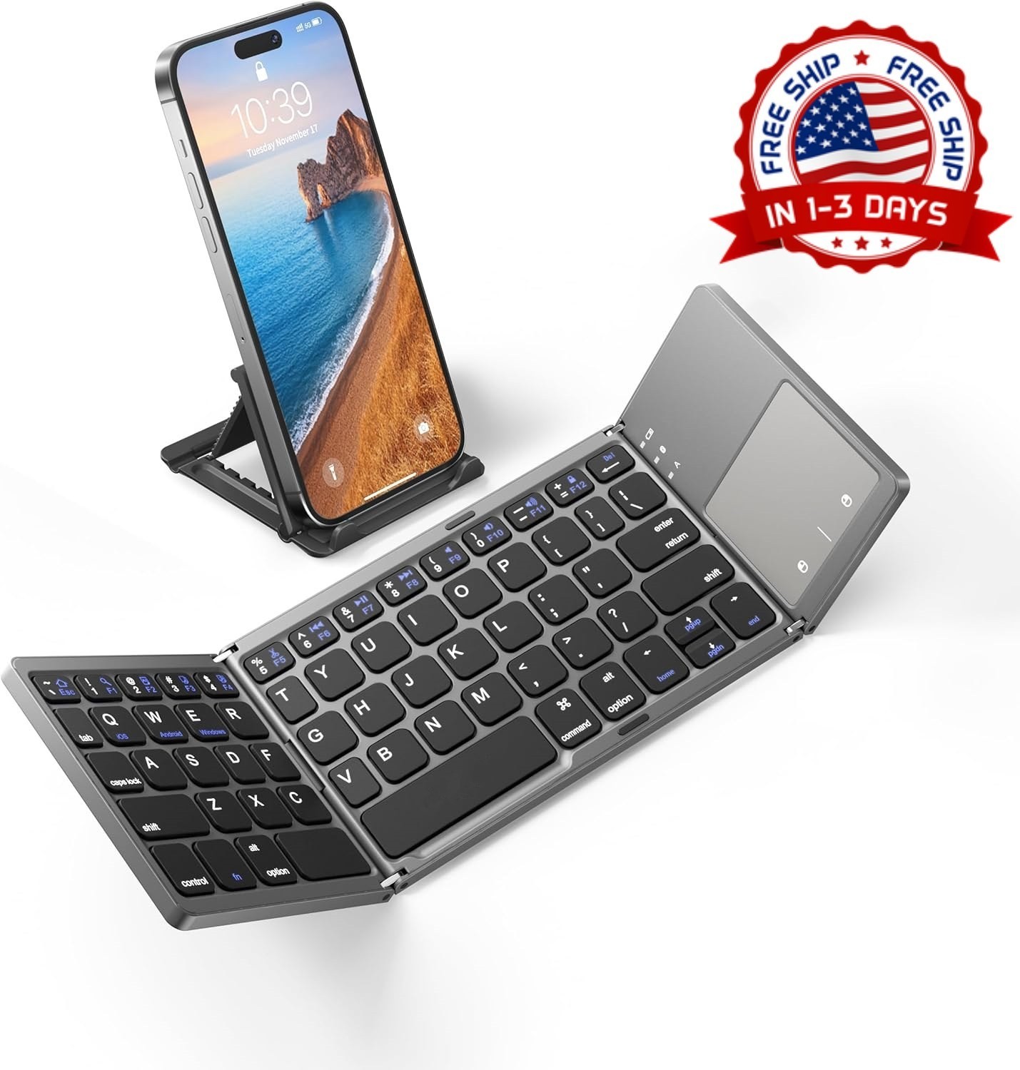 Teclado Bluetooth Plegable, Teclado Inalambrico Plegable Con Bolsillo Portat...