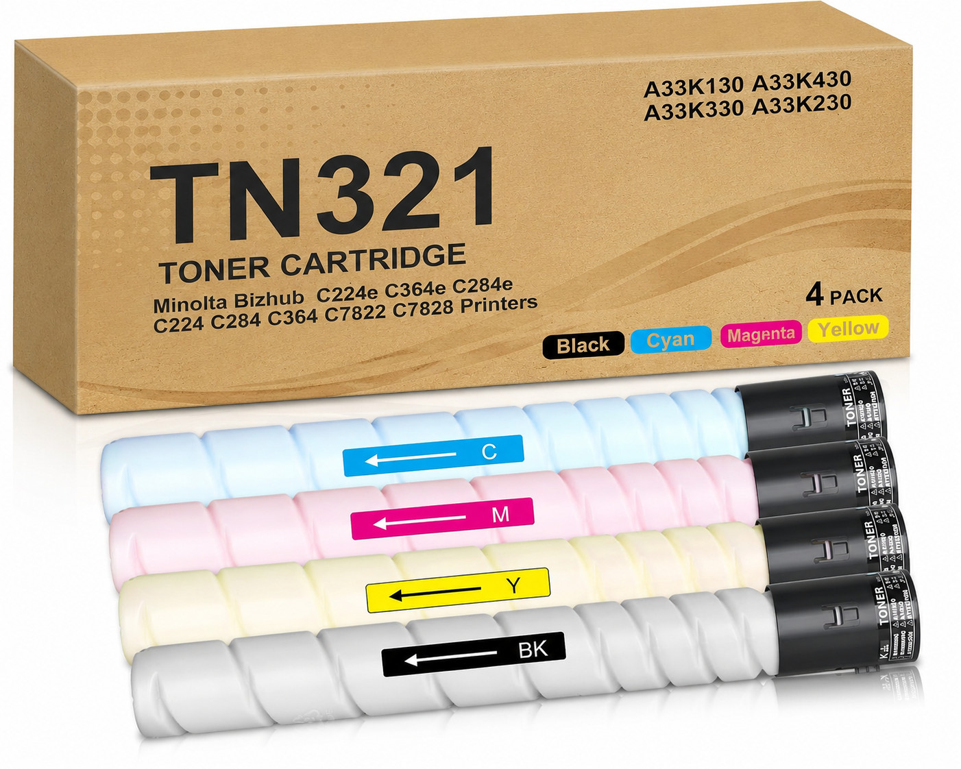 TN321-4PK Toner Cartridges for Konica Minolta Bizhub C224/C227/C7822