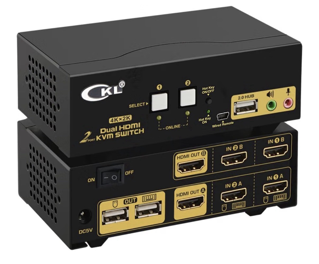 HDMI KVM 2 Port 4K 30Hz Dual Monitor Extended Display (CKL-922HUA)
