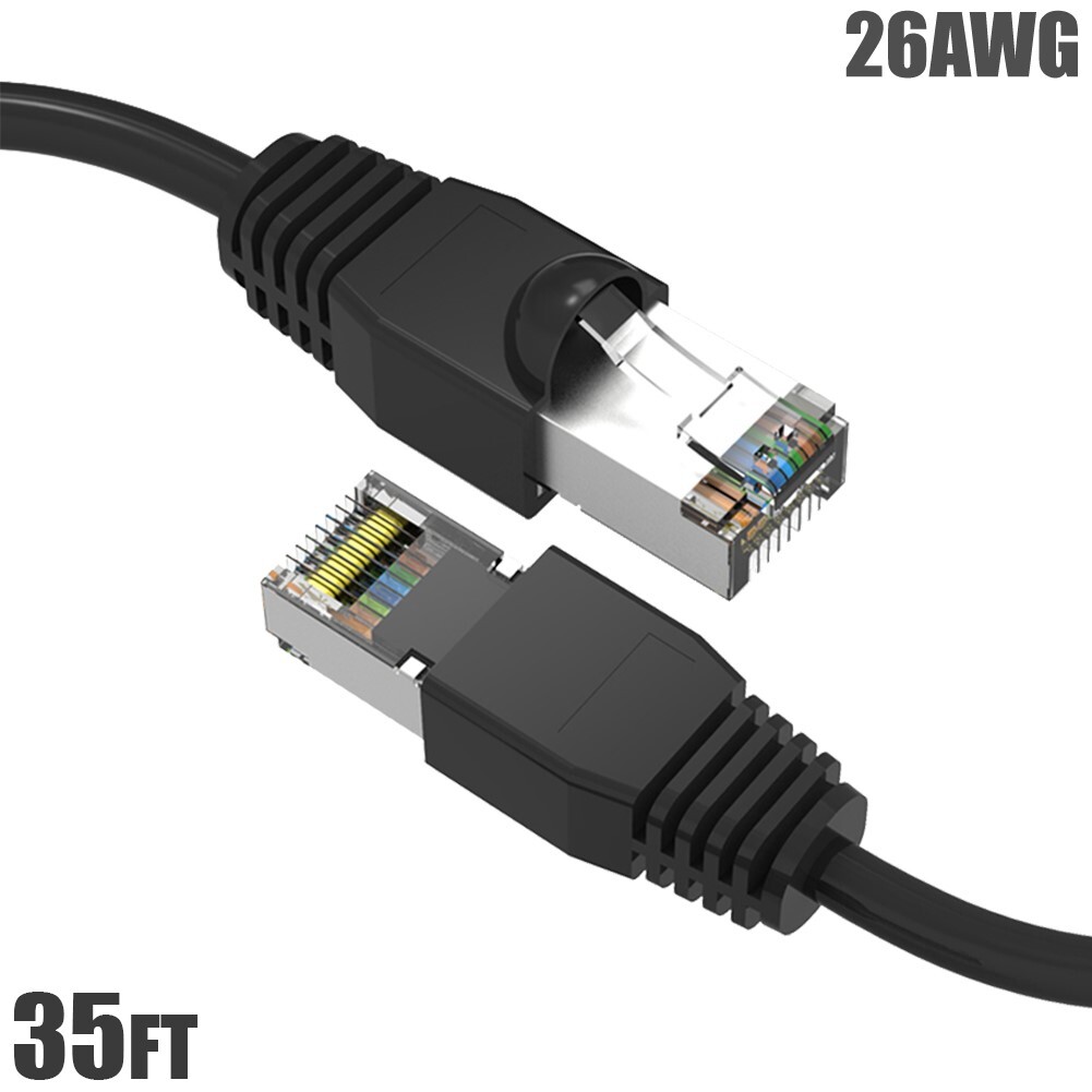 35FT Cat6A RJ45 Network LAN Ethernet Shielded Cable SSTP Booted 26AWG Black