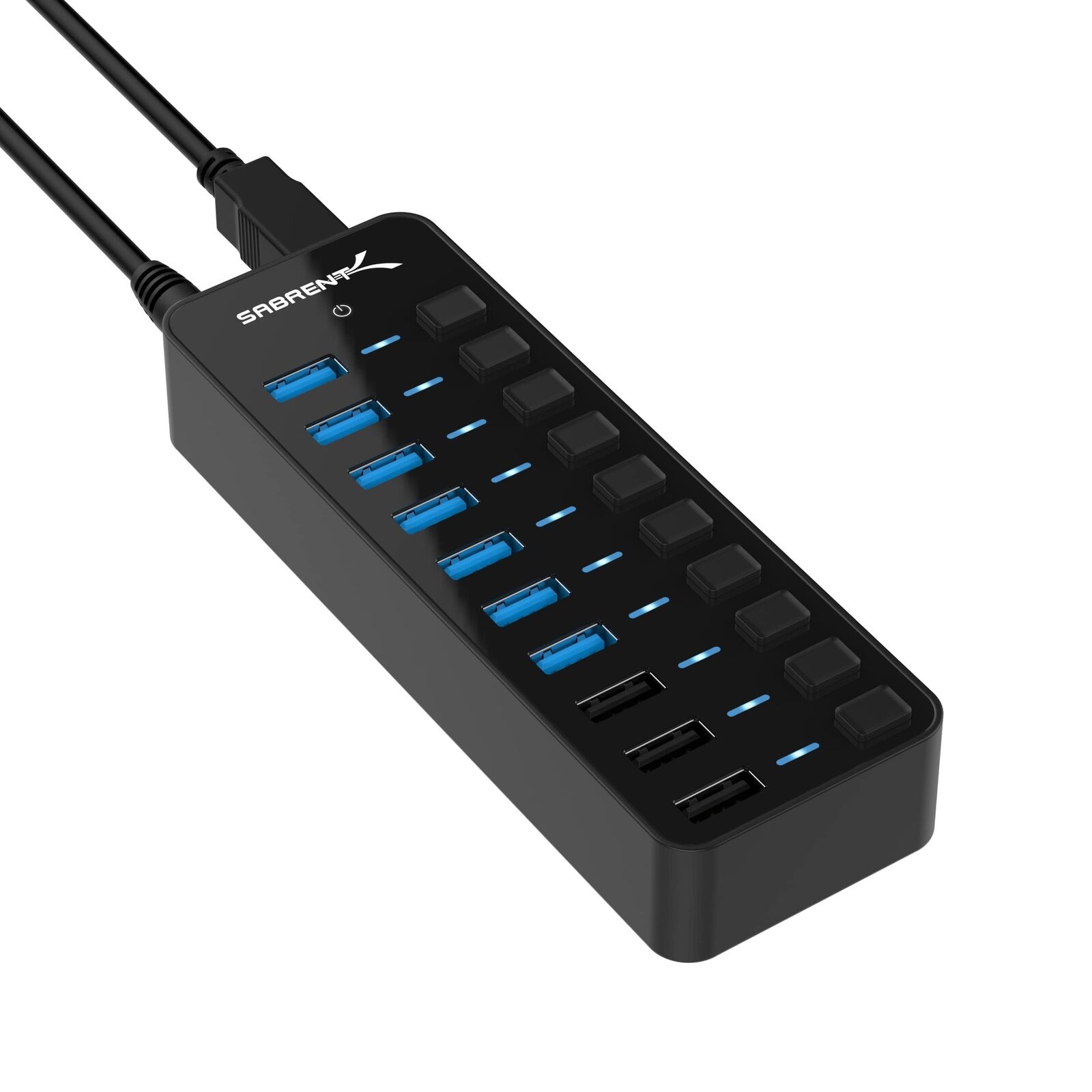 SABRENT 60W 10 Port USB 3.0 Hub Includes 3 Smart Charging Ports with Individu...