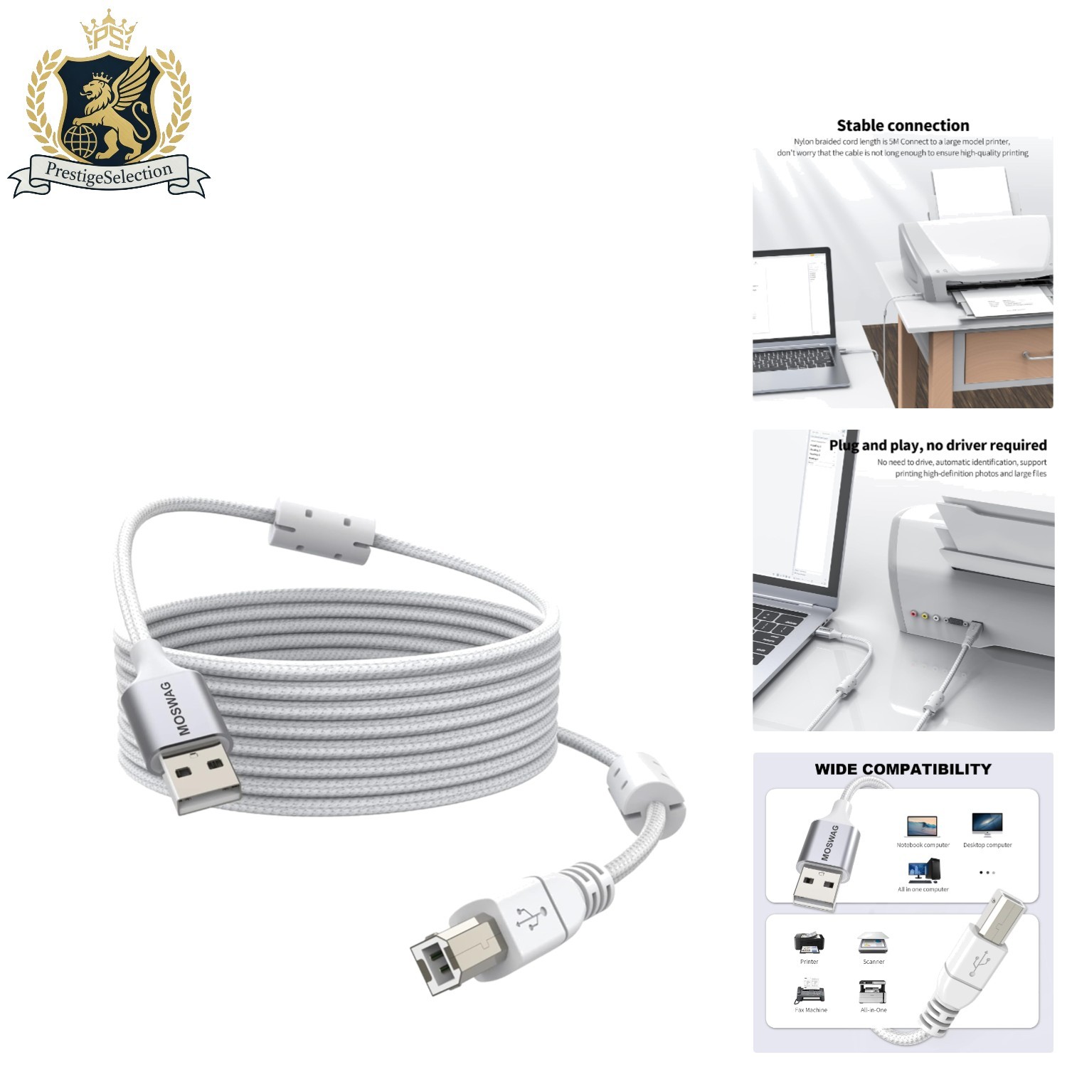 High-Speed 16.4FT USB Printer Cable - Universal Compatibility for All Devices