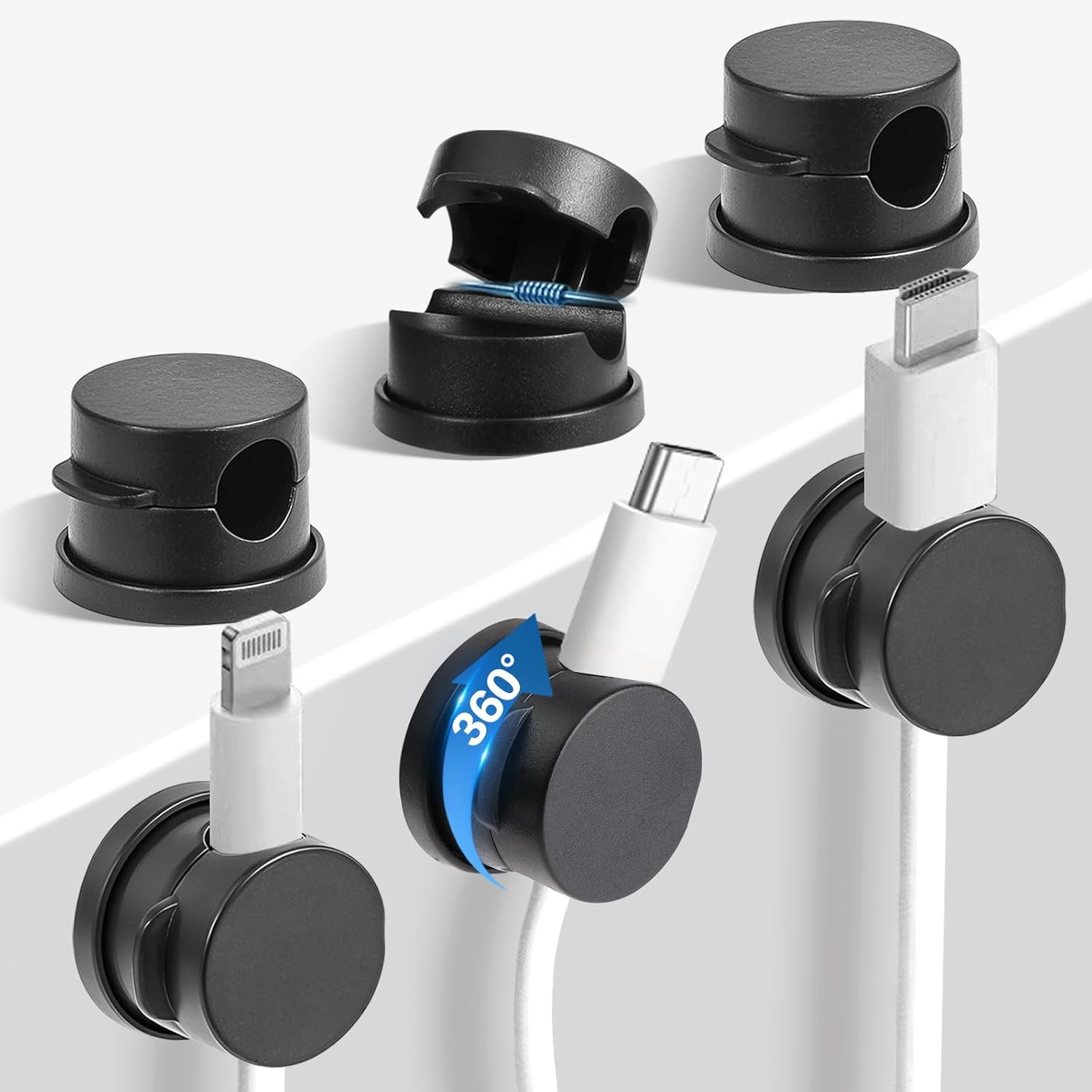 6PC Cord Organizer Holder for Desk, New 360° Rotatable Spring Cable Clips | Stro