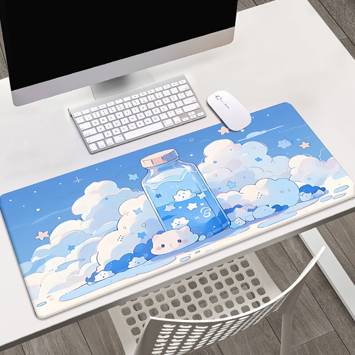 Oversized Animation Game Table Mat Mouse Pad - Soft Pastel And Pink Clouds wit