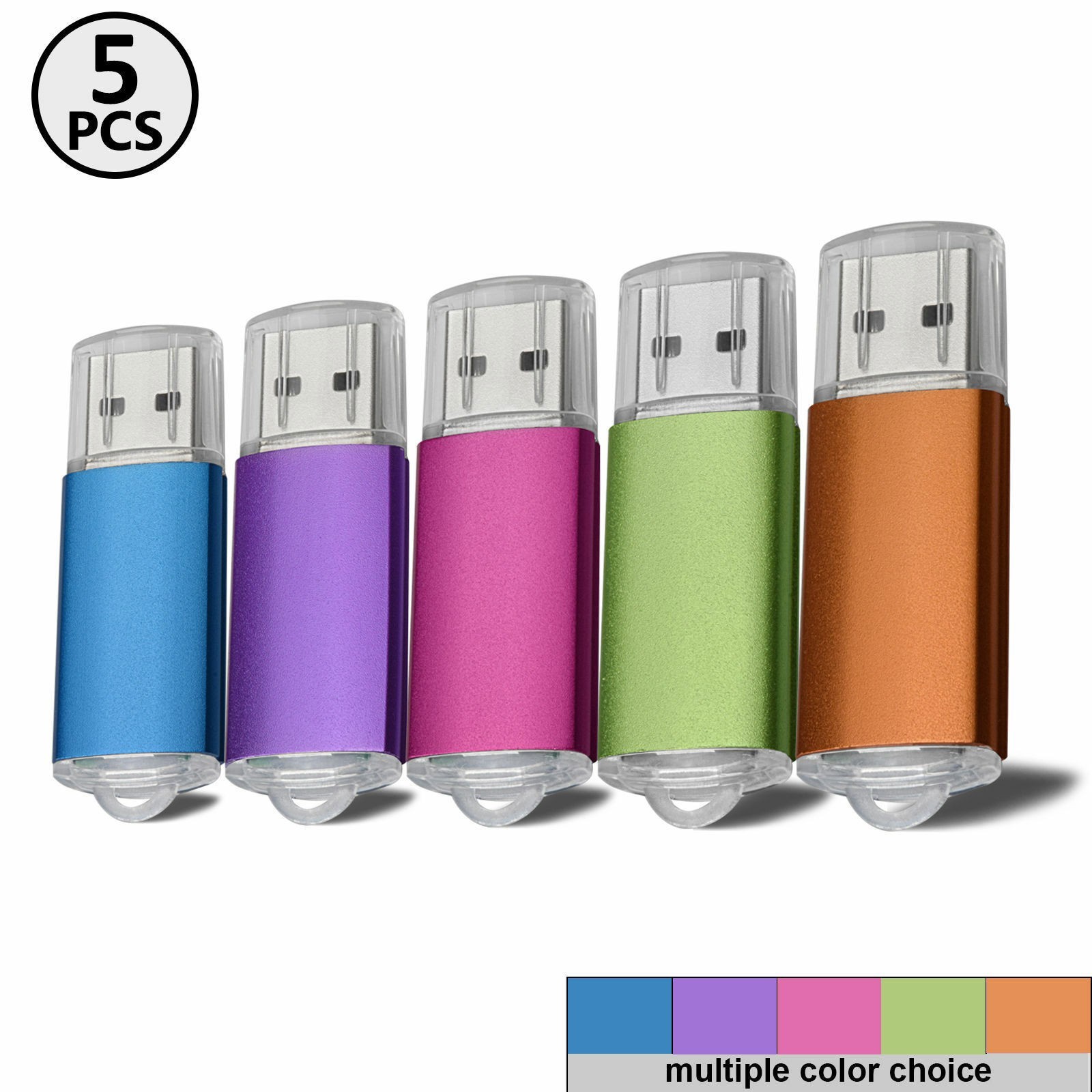 USB2.0 Flash Drive Rectangle 1GB-32GB Blank Data Memory Stick Mixed Color 5 Pack