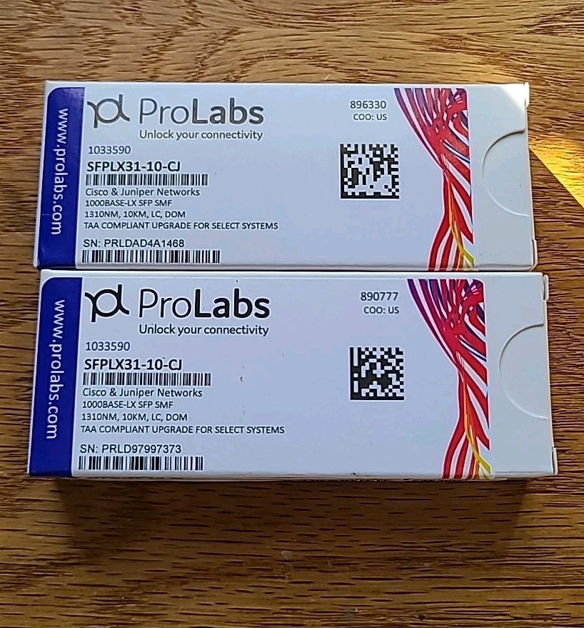NEW, LOT OF 2,ProLabs 1000BASE-LX SFP SMF 1310NM 10KM LC DOM SFPLX31-10-CJ