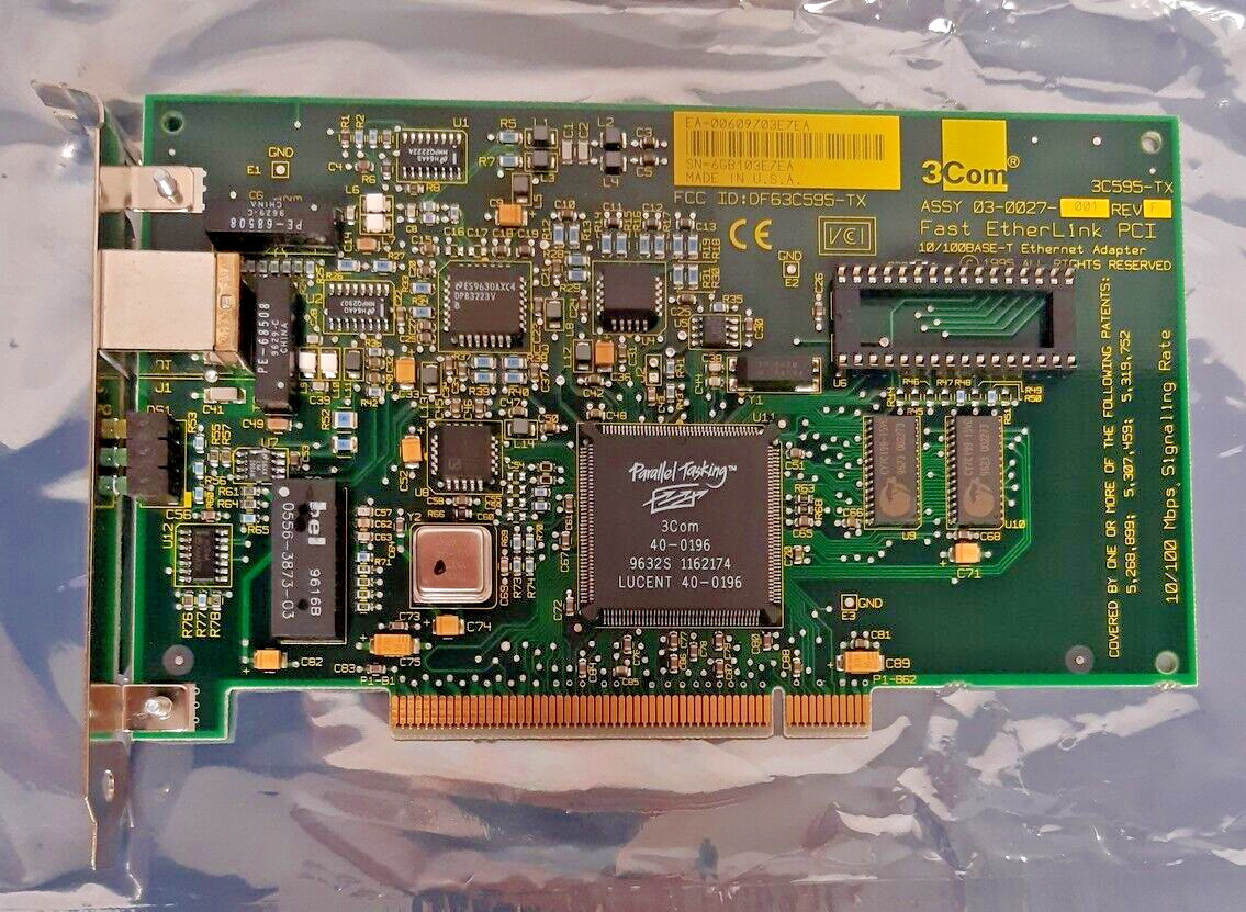 VINTAGE PCI 3COM FAST ETHERLINK 1995, 3C595TX, FULL HEIGHT, RJ45 (10/100MB) NOS