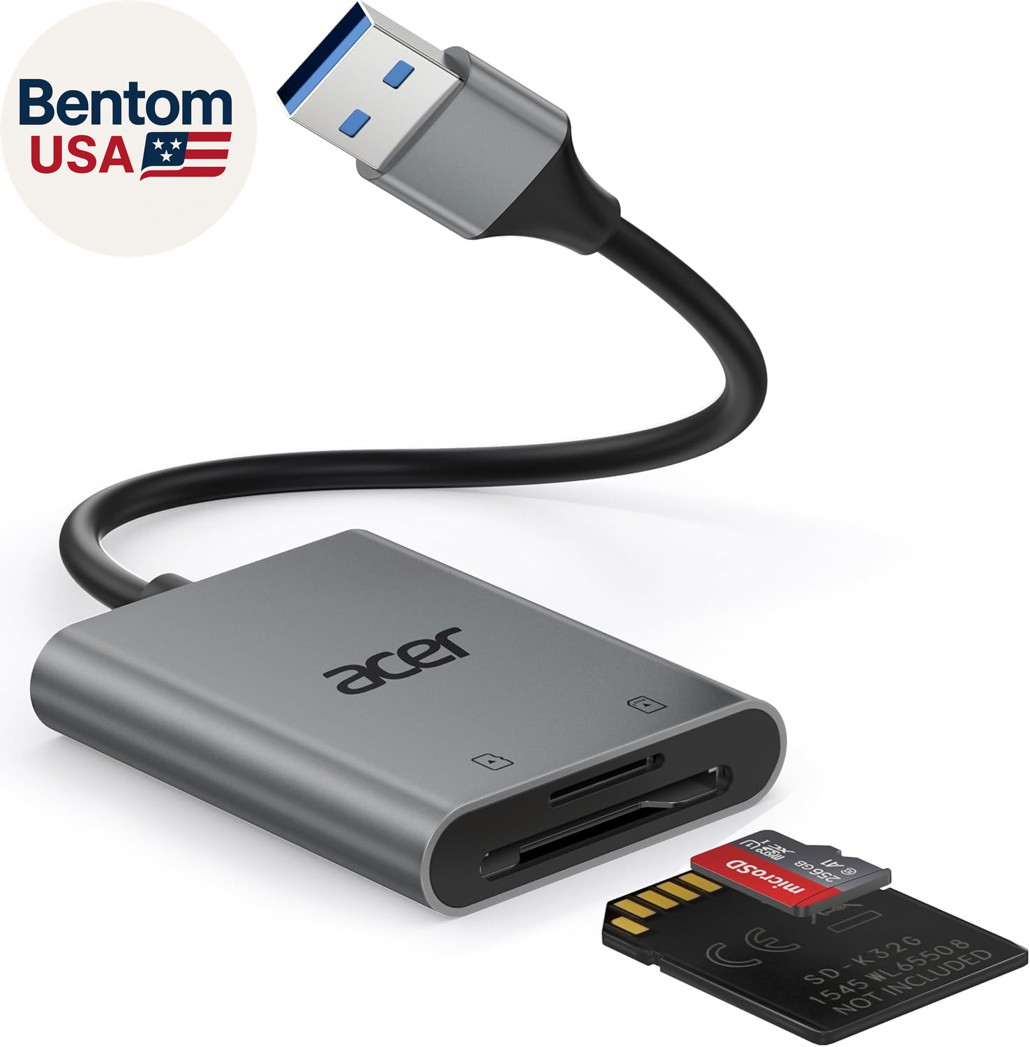 SD Card Reader, USB a 3.0 to Micro Memory Card Reader, Aluminum Dual Slot SD to
