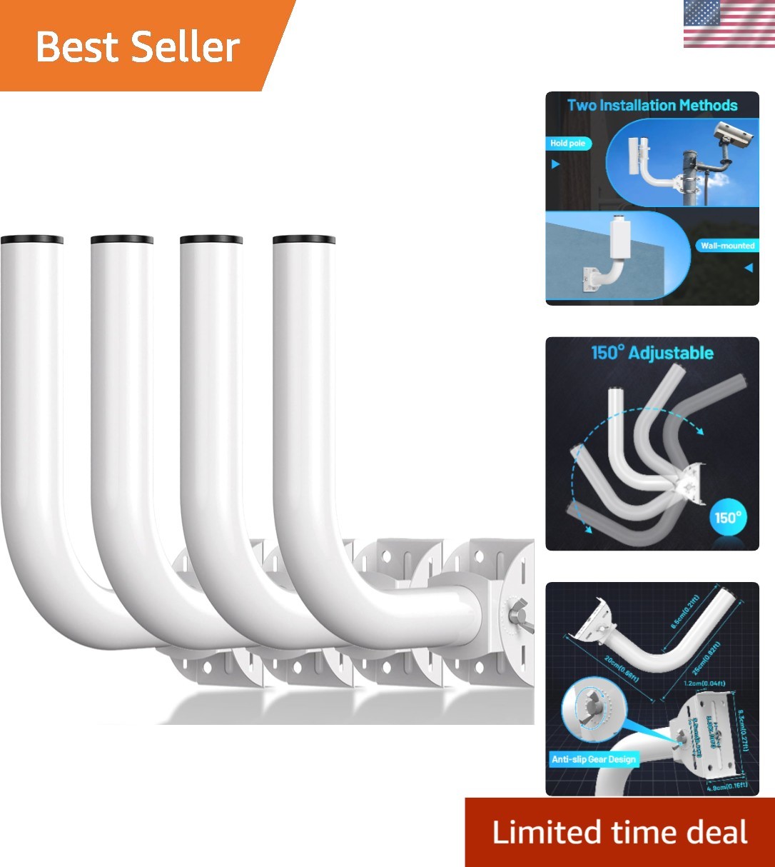 Versatile 4-Pack Wireless Bridge Mounts - 150-Degree Adjustable for Outdoor Use
