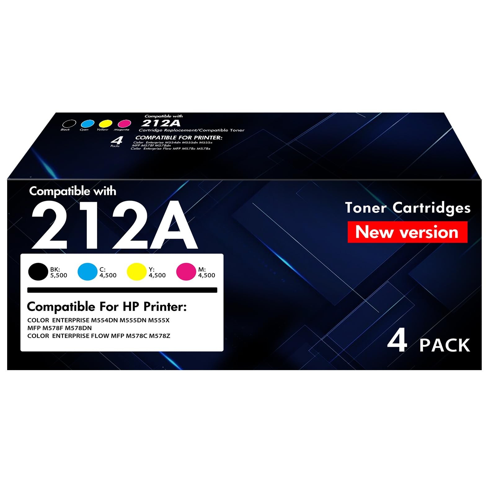 212A 212X Toner Cartridges 4 Pack for HP 212A 212 212X W2120A M554 M555
