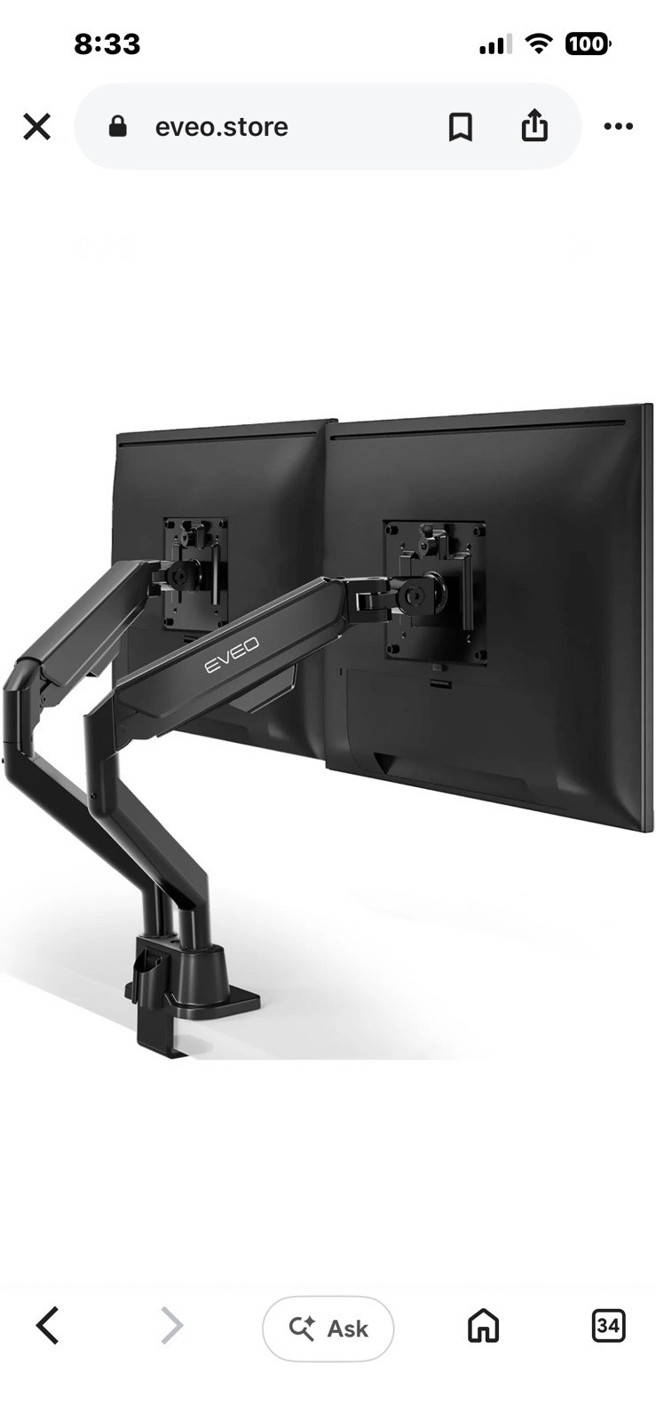 EVEO Dual Monitor Mount Stand 17-32" Full Motion Adjustable Desk Clamp Arm