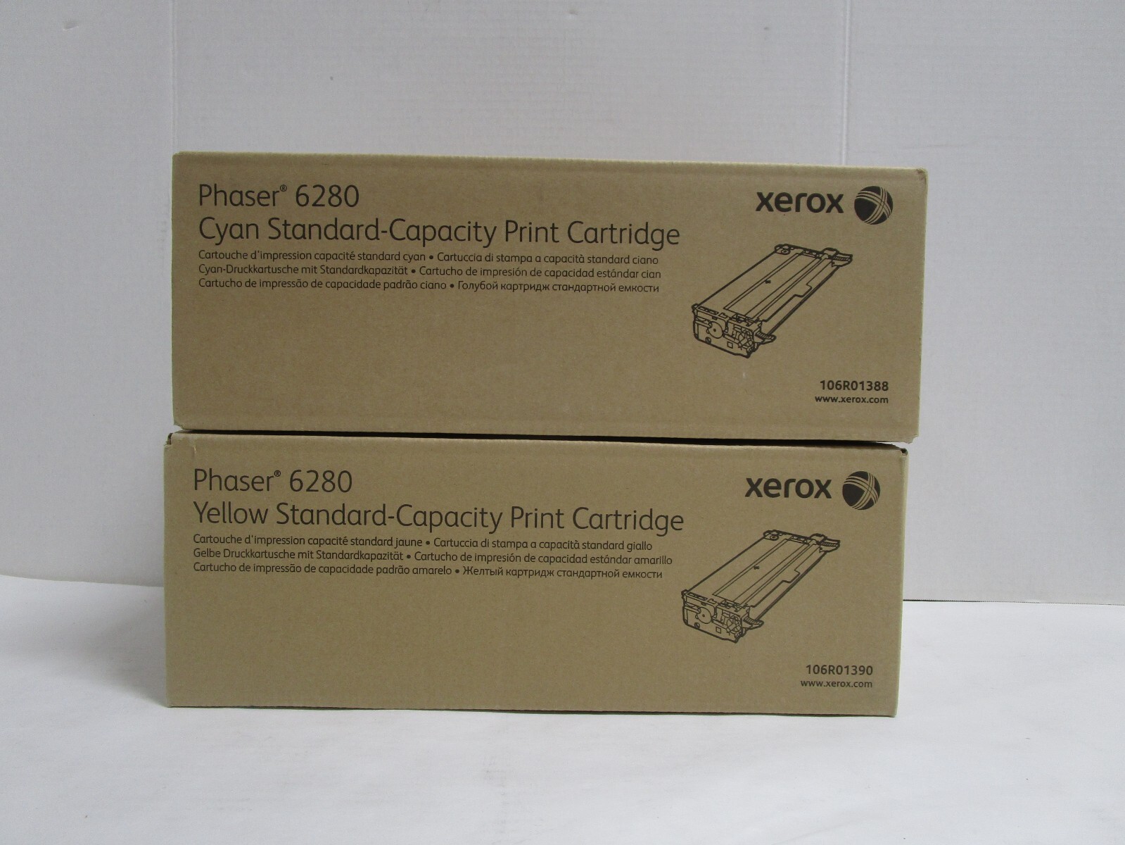 LOT OF 2 GENUINE XEROX PHASER 6280 COLOR TONERS 106R01388 & 106R01390 NEW SEALED