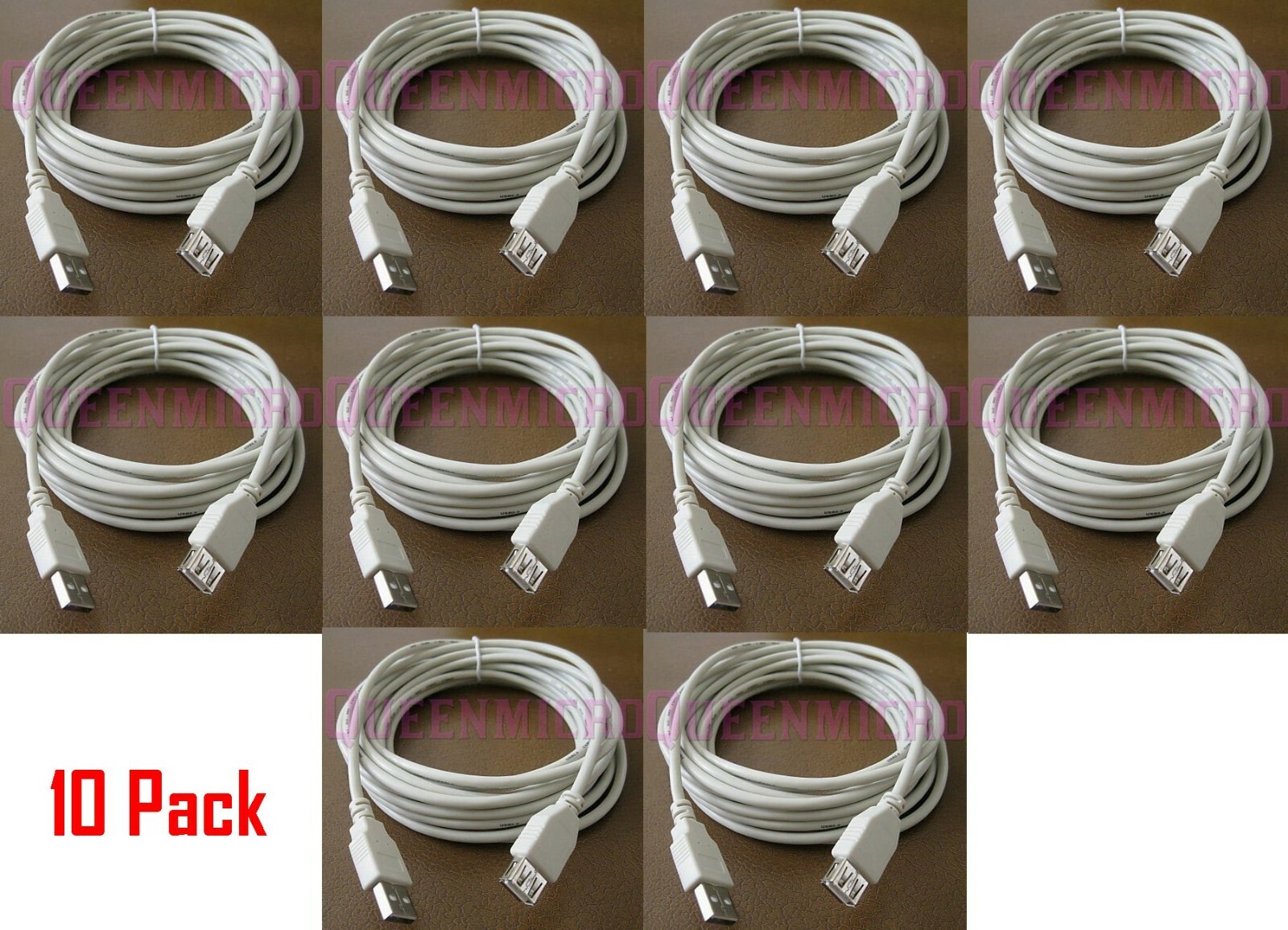 10 Lot 15Ft PREMIUM USB 2.0 Male to Female Extension Cord Shielded Cable Ivory