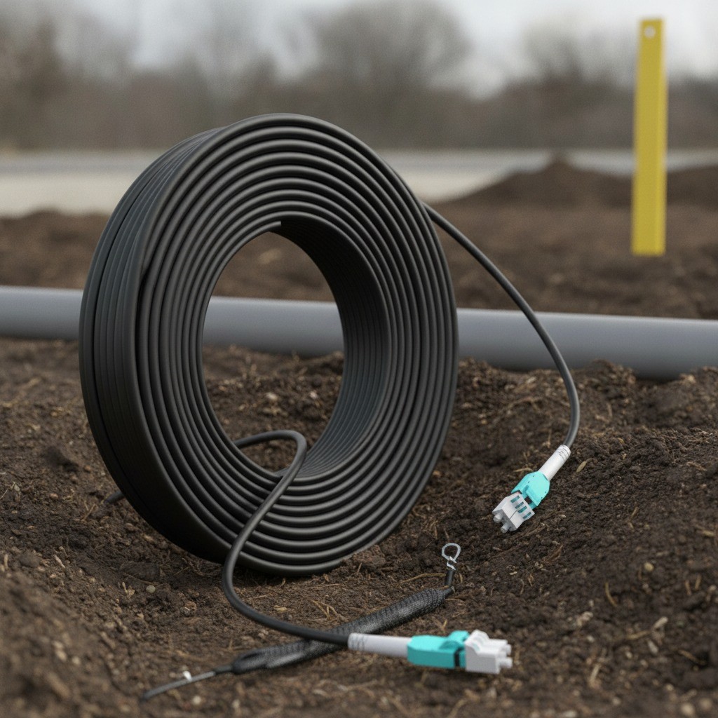 Outdoor Armored Fiber Optic Patch Cable, LC to LC, 98.43 Ft, OM3/OM4, 5mm