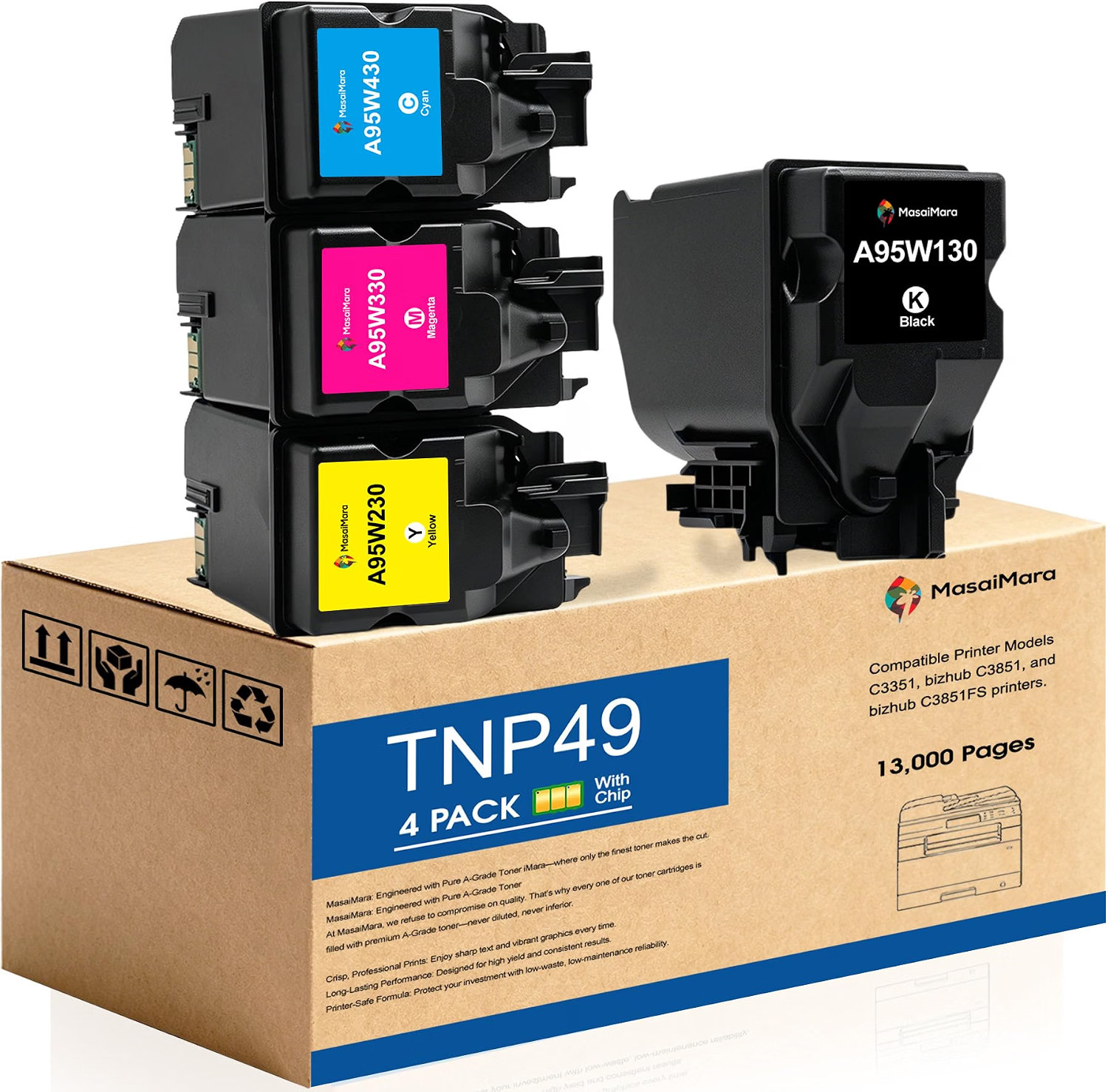 With Chip TNP49 TNP-49 Konica Minolta Bizhub 4-Pack Black Cyan Magenta Yellow BN