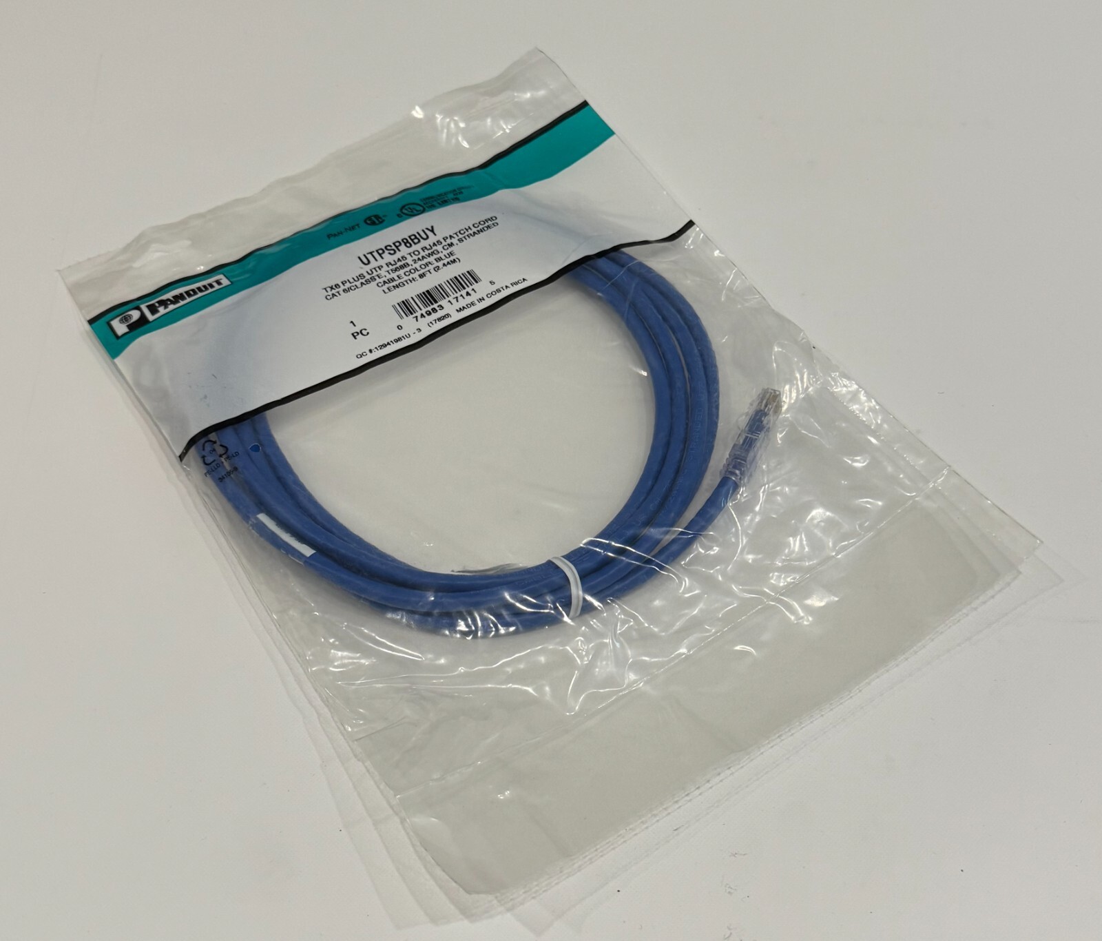 PANDUIT UTPSP8BUY UTP PATCH CORD 2 X TX6 CONNECTORS BLUE CATEGORY 6 8 FOOT NEW