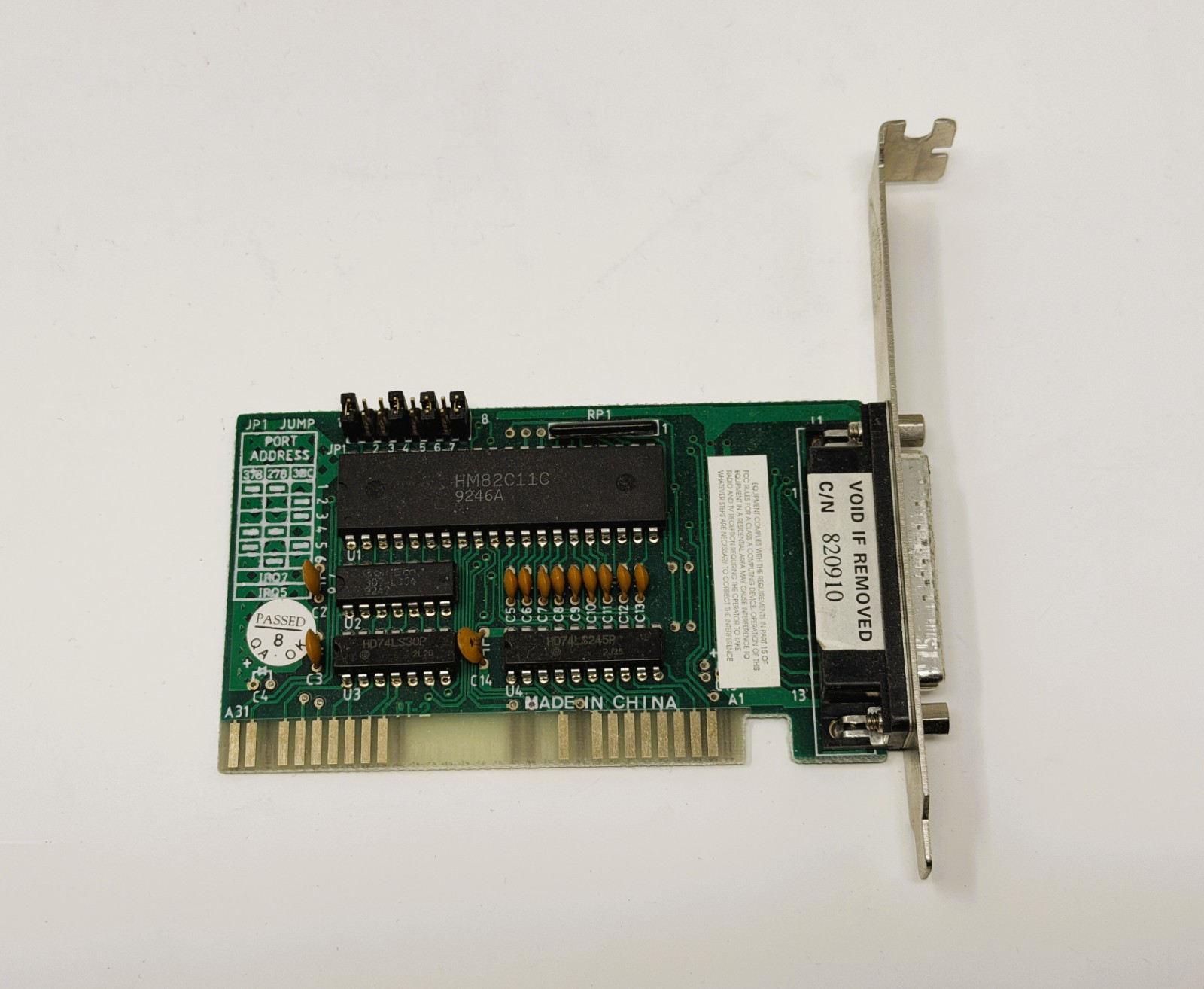 HMC HM82C11C 8-Bit ISA Parallel LPT Printer Port Card Vintage IBM PC XT AT Retro