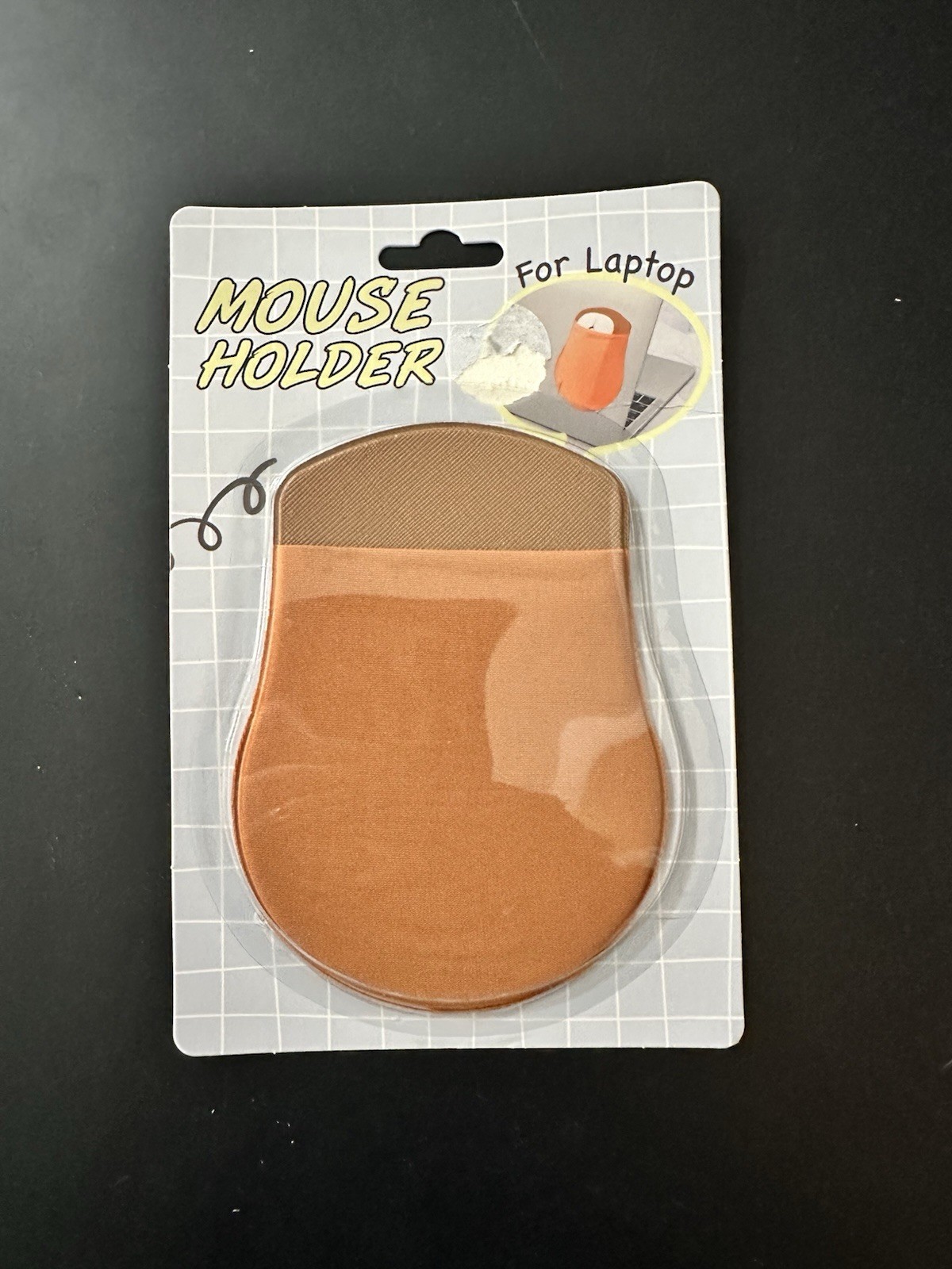Universal Stick-On Mouse Pouch for Laptop, Slim Holder Wireless Orange Brown