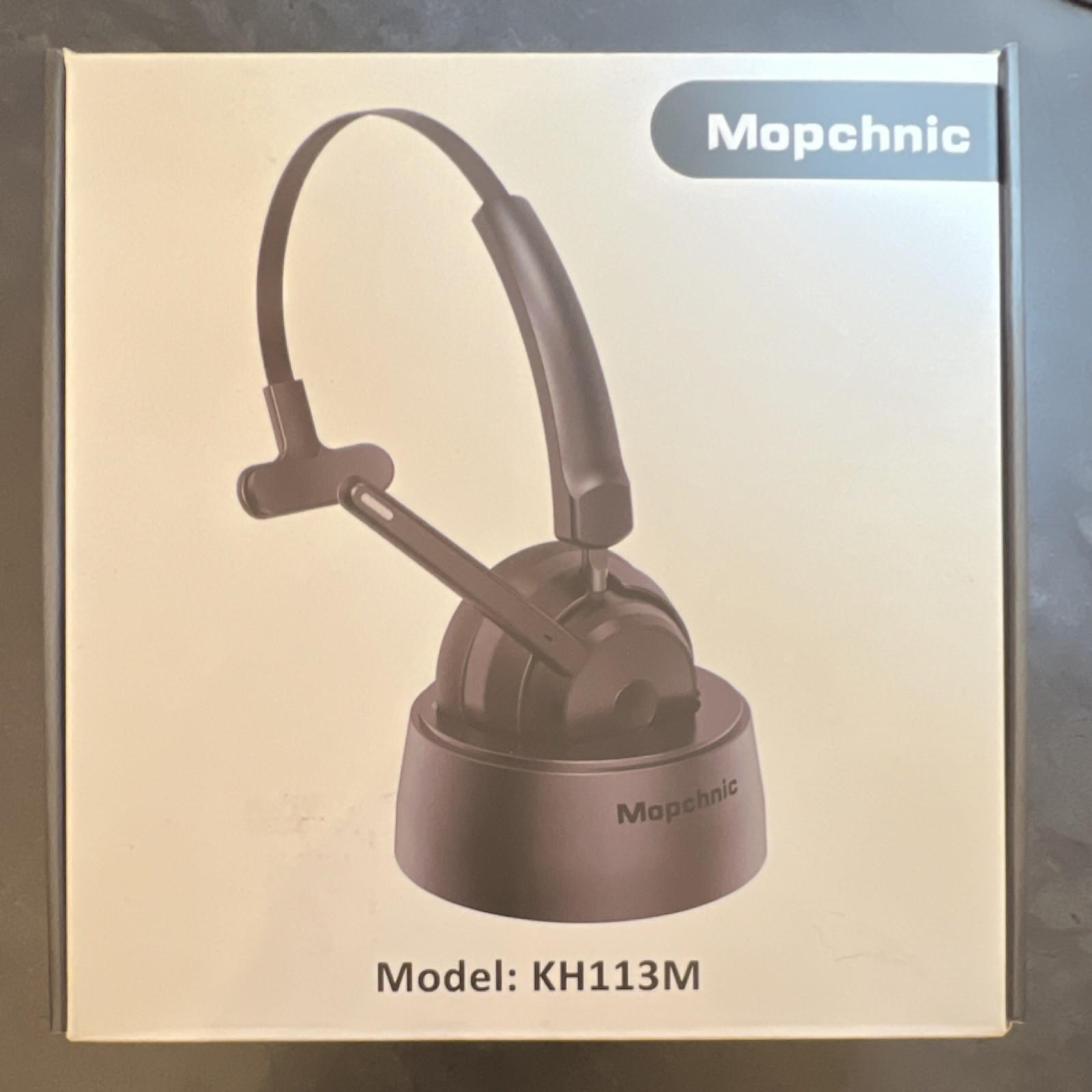 Mopchnic KH113M Mono Bluetooth Headset Black Headband Boom Mic Charging Base