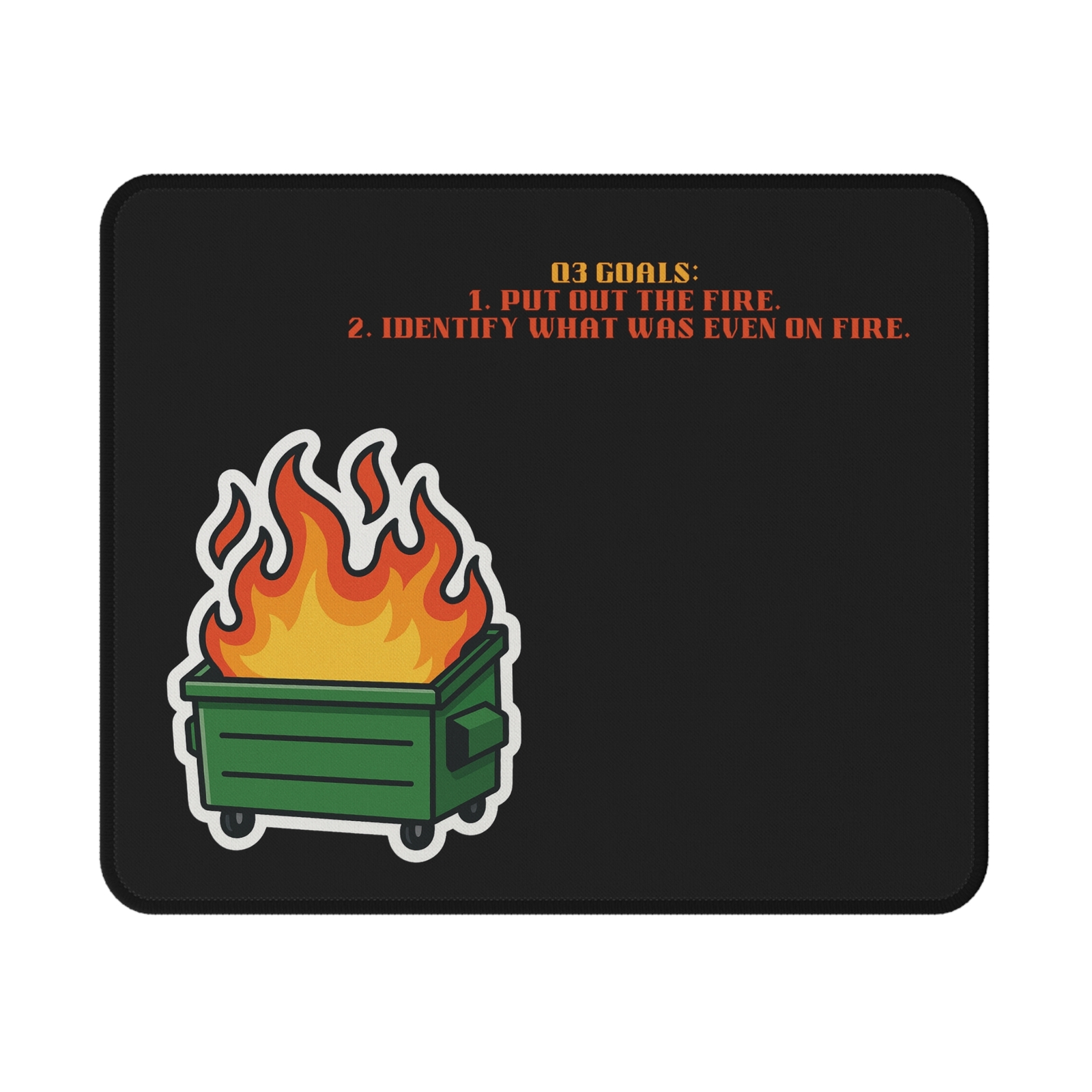 Q3 Dumpster Fire Mouse Pad | Funny Work Goals | Sarcastic Office | Corporate