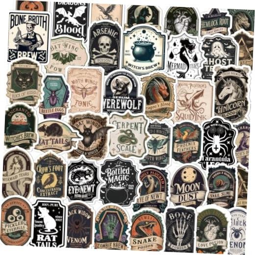 Aposwow Stickers - 50 Pcs Magic Potion Label Decals, Halloween Potion Bottle