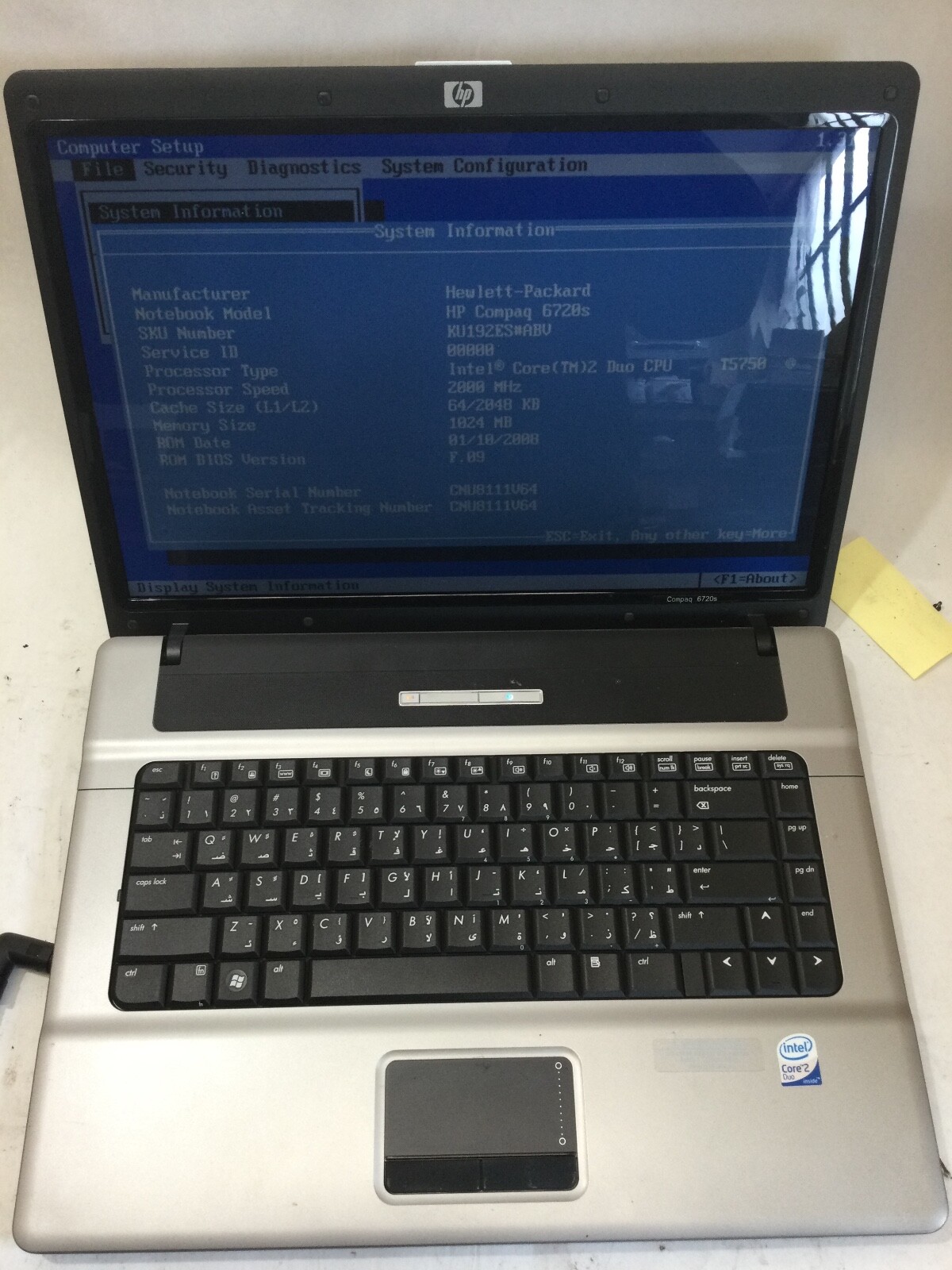 HP COMPAQ 6720S - BOOTS TO BIOS - INTEL CORE 2 DUO - 2GB RAM -READ DESRIPTION-BB