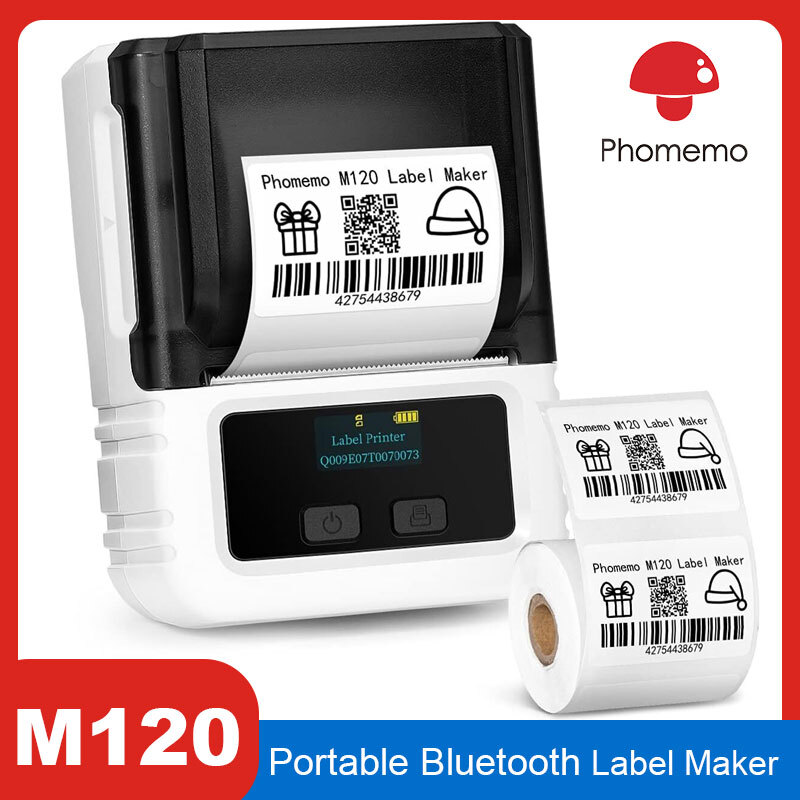 Phomemo M120 Label Maker Machine Thermal Bluetooth Label Barcode Printer White