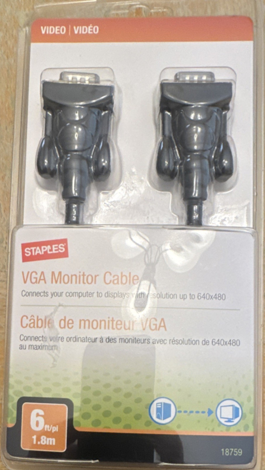 Staples VGA Monitor Cable 6 ft 1.8 m HDDB15 Male to Male Black MPN 18759