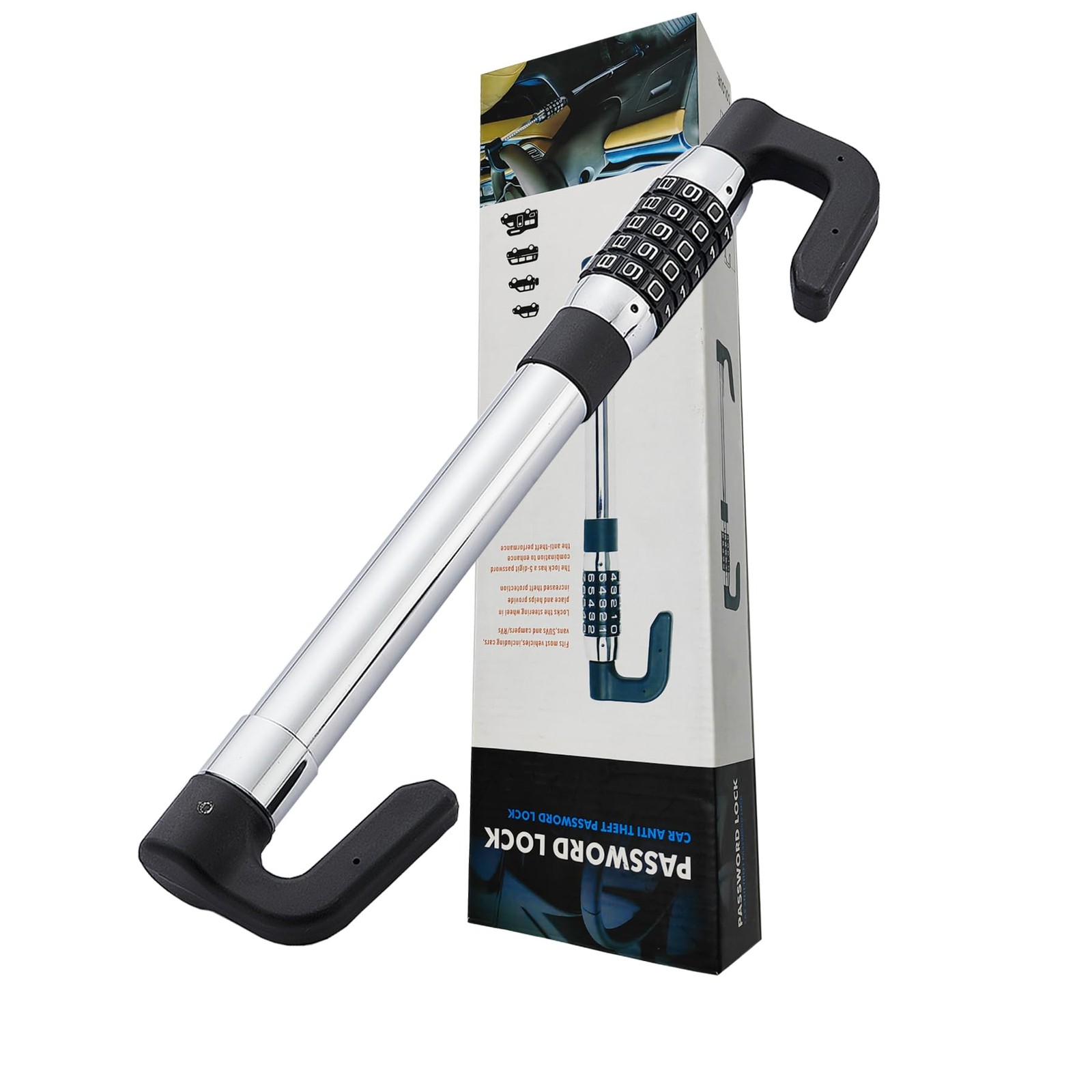 iMonse Steering Wheel Lock Anti-Theft Brake Password Max Length 35.6", Black