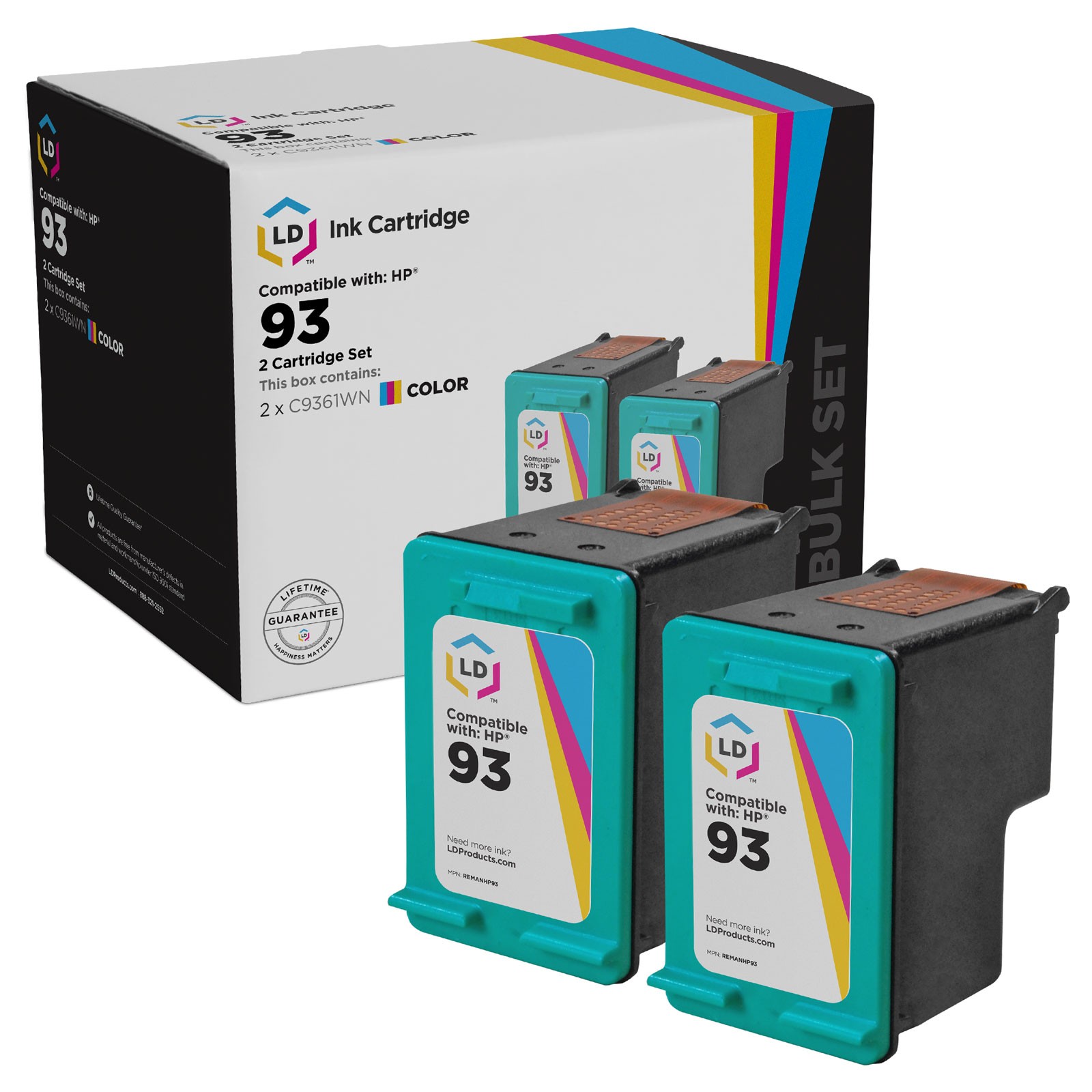 LD Replacement Ink Cartridges for HP C9361WN (HP 93) Tri-Color (2 Pack)