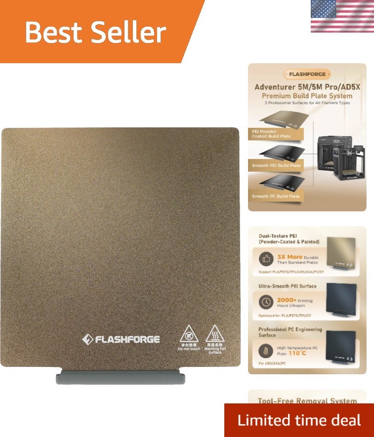 Adventurer 5M/5M Pro/AD5X PEI Build Plate,Magnetic Flexible Heated Bed Platfo...