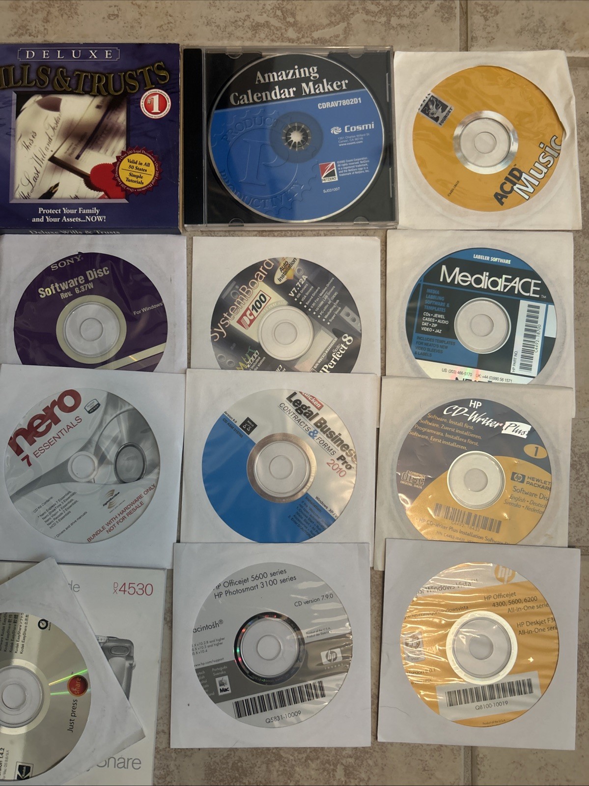 Vintage PC Software Lot 13 Discs Kodak ACID Nero TurboTax HP Legal Utilities