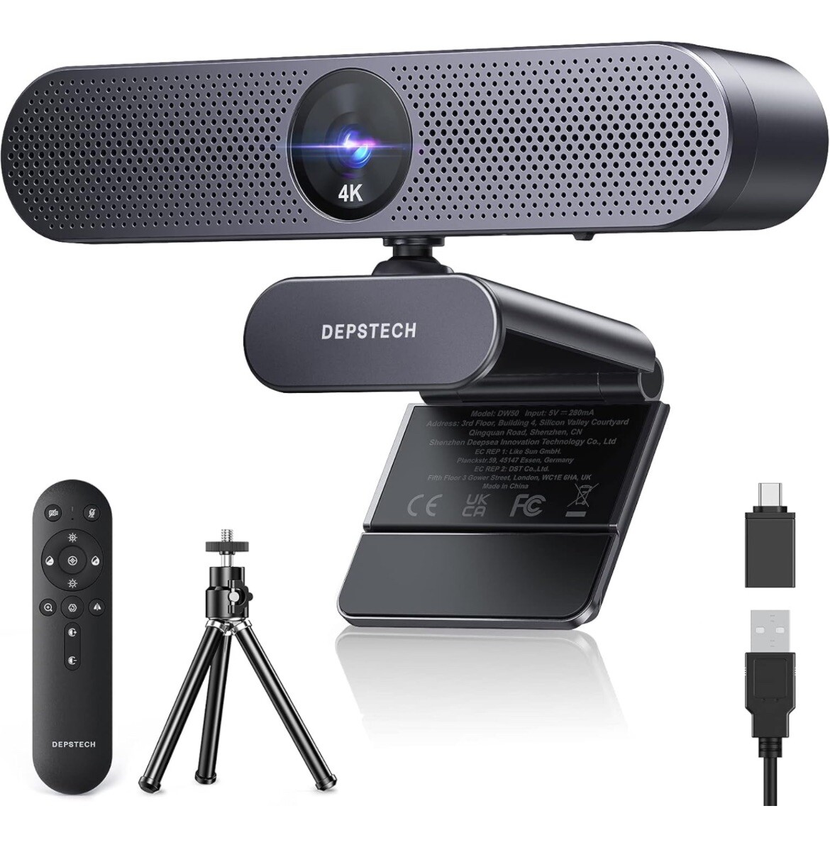 DEPSTECH DW50 Pro Webcam 4K Zoomable Camera with Microphone Remoteand Auto-Focus