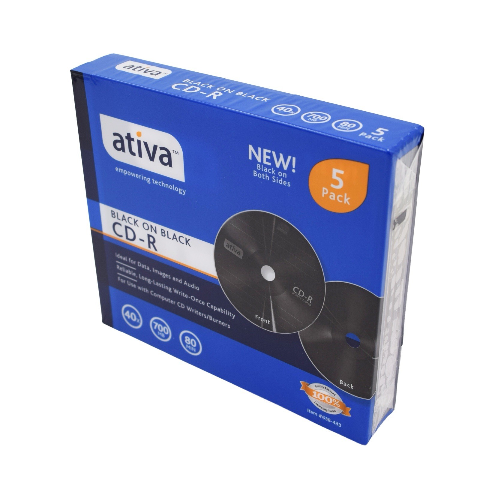 Ativa Black On Black 80-min. Recordable CD-R 5 Pack NEW SEALED