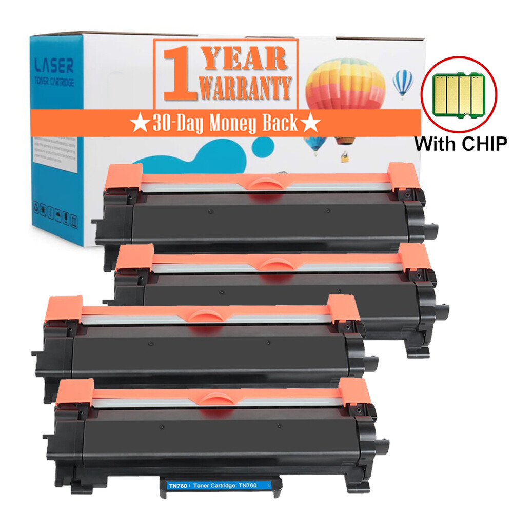 4PK Compatible for Brother TN760 TN730 High Yield Toner Cartridge WITH IC CHIP