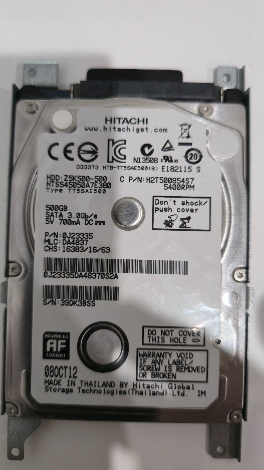 HITACHI  500GB 5400RPM HDD HARD DRIVE Z5K500-500 HTS545050A7E380