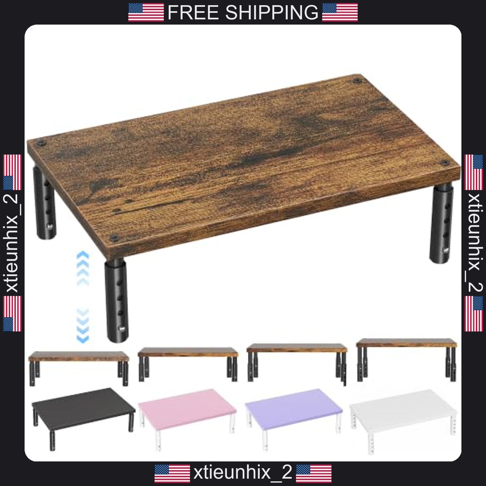 Adjustable Wooden Monitor Stand Riser for Desk, 4 Levels, Supports 44 lbs