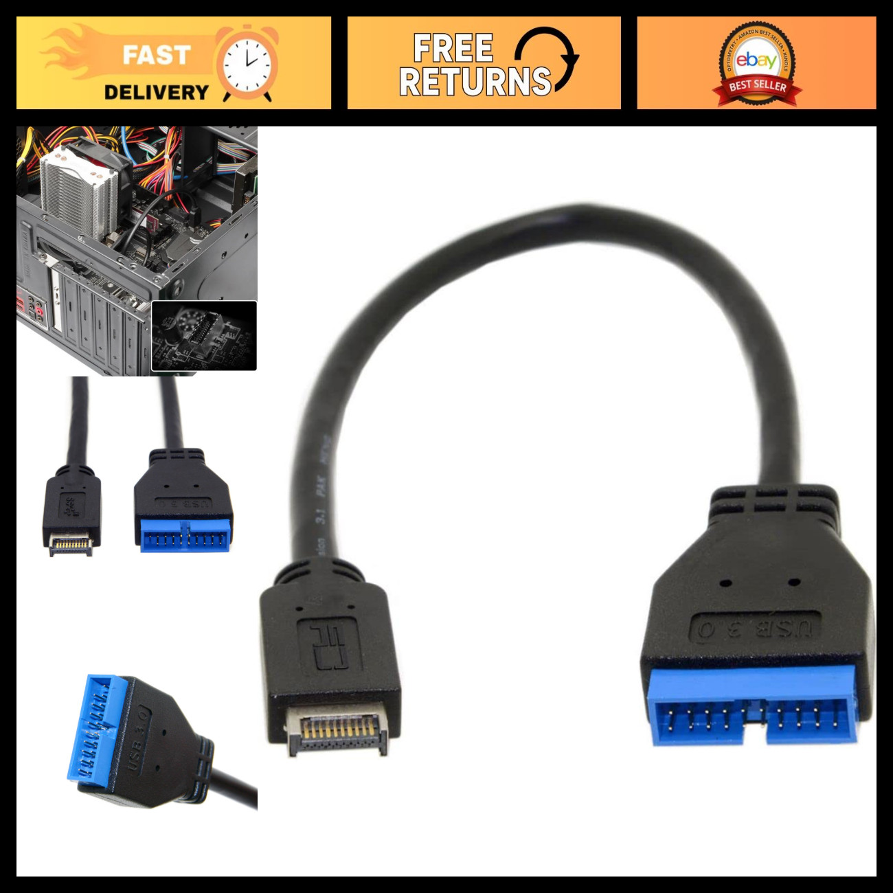 USB 3.0 19/20Pin to USB 3.1 Type-E Front Panel Header Adapter Cable 20cm