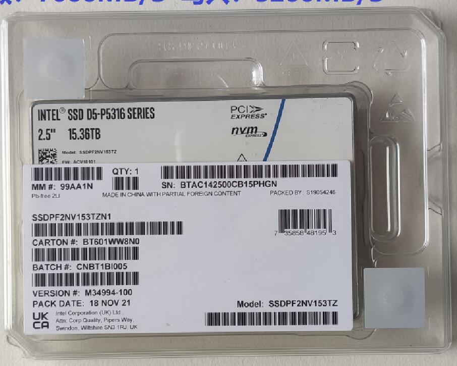 Intel SSD P5316 15.36TB NVME U.2 2.5" State QLC SSD Drive P5316 Intel-