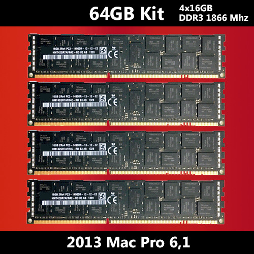 Apple Original 64GB 4x16GB 1866MHz PC3-14900 DIMM DDR3 ECC Memory Modules