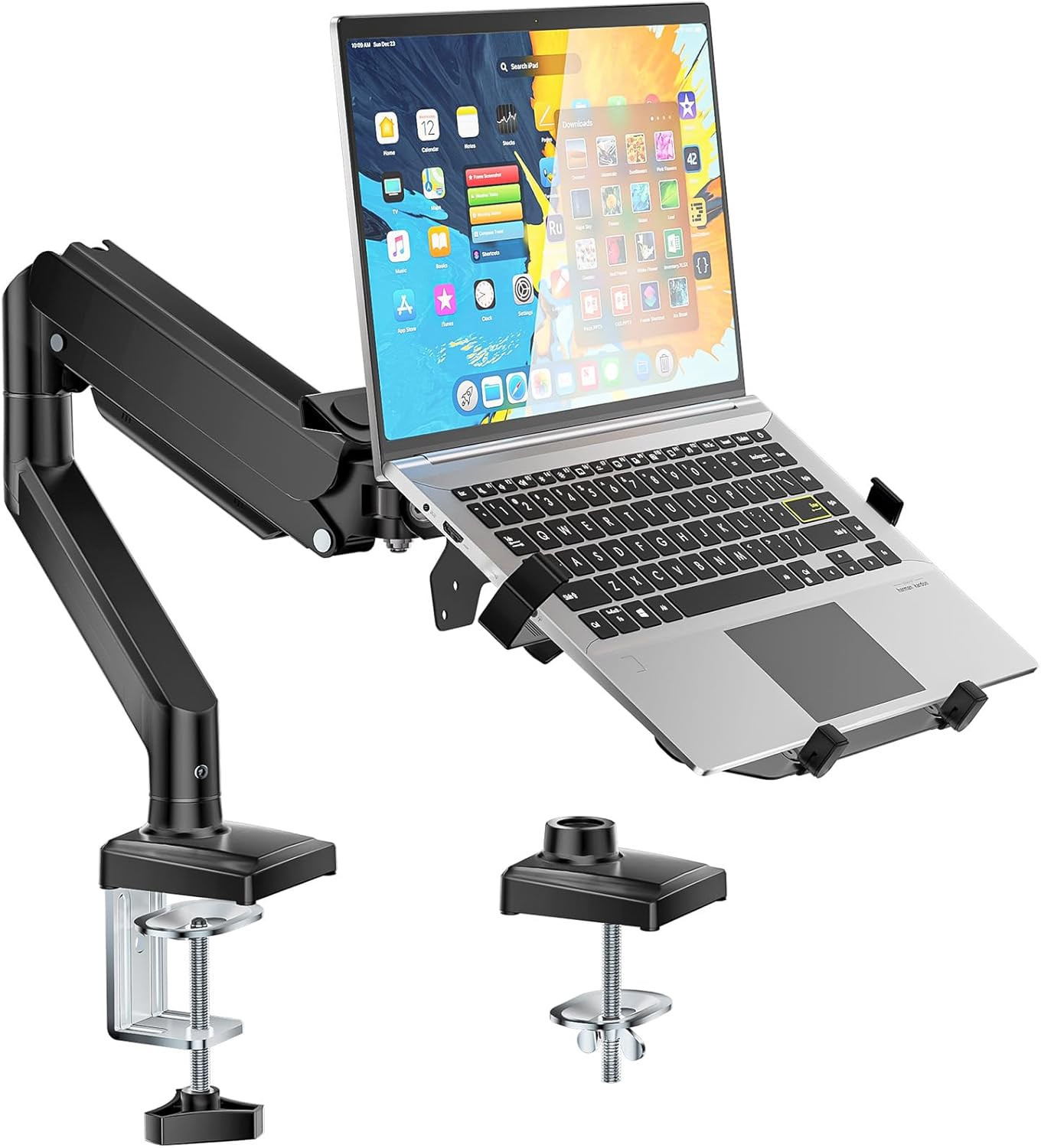 Single Arm Laptop and Monitor Desk Mount for 17" Notebook and Up to 32" Screen,