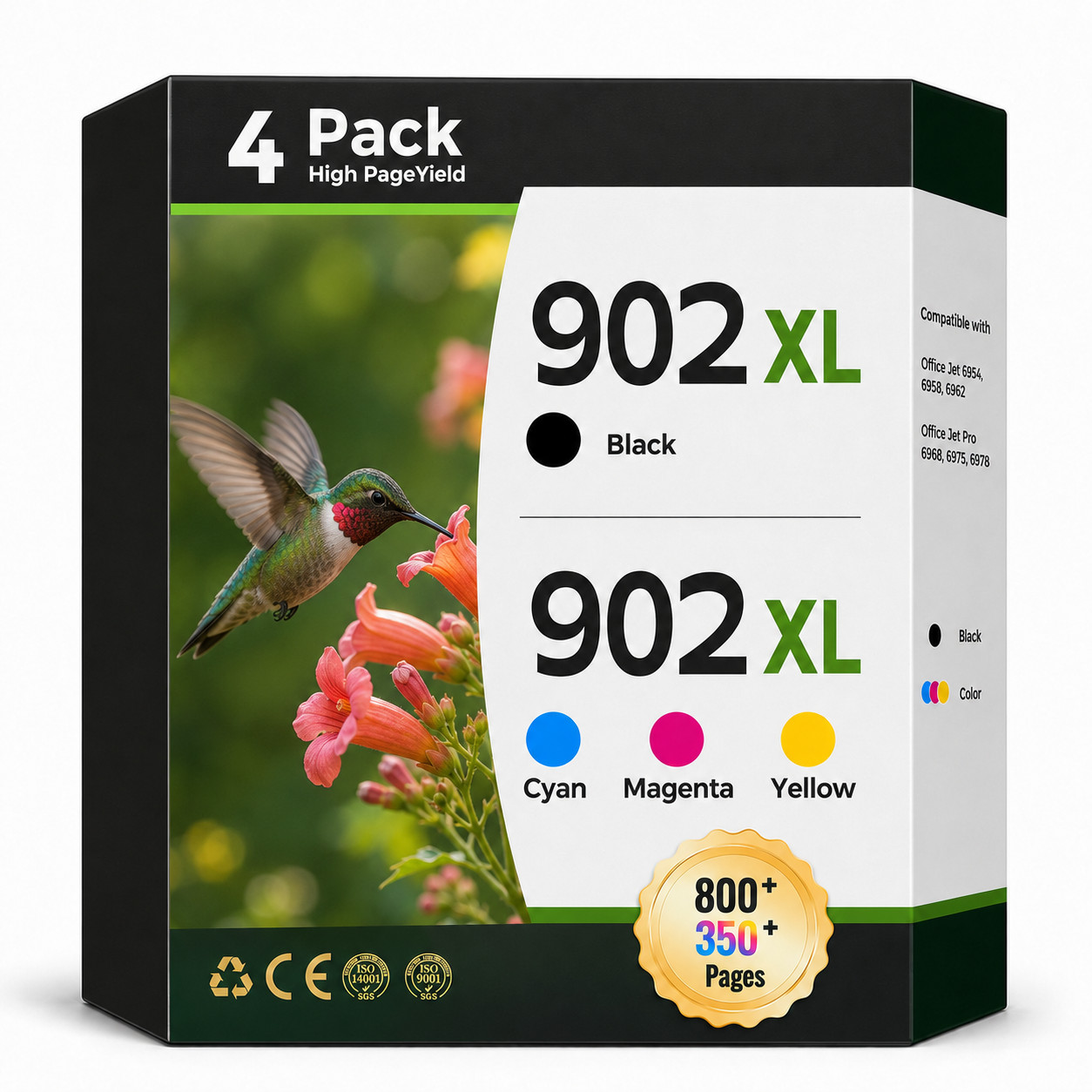 902XL Ink Cartridge(4 Pack) Replacement for Officejet Pro 6978 6968 6974 6975