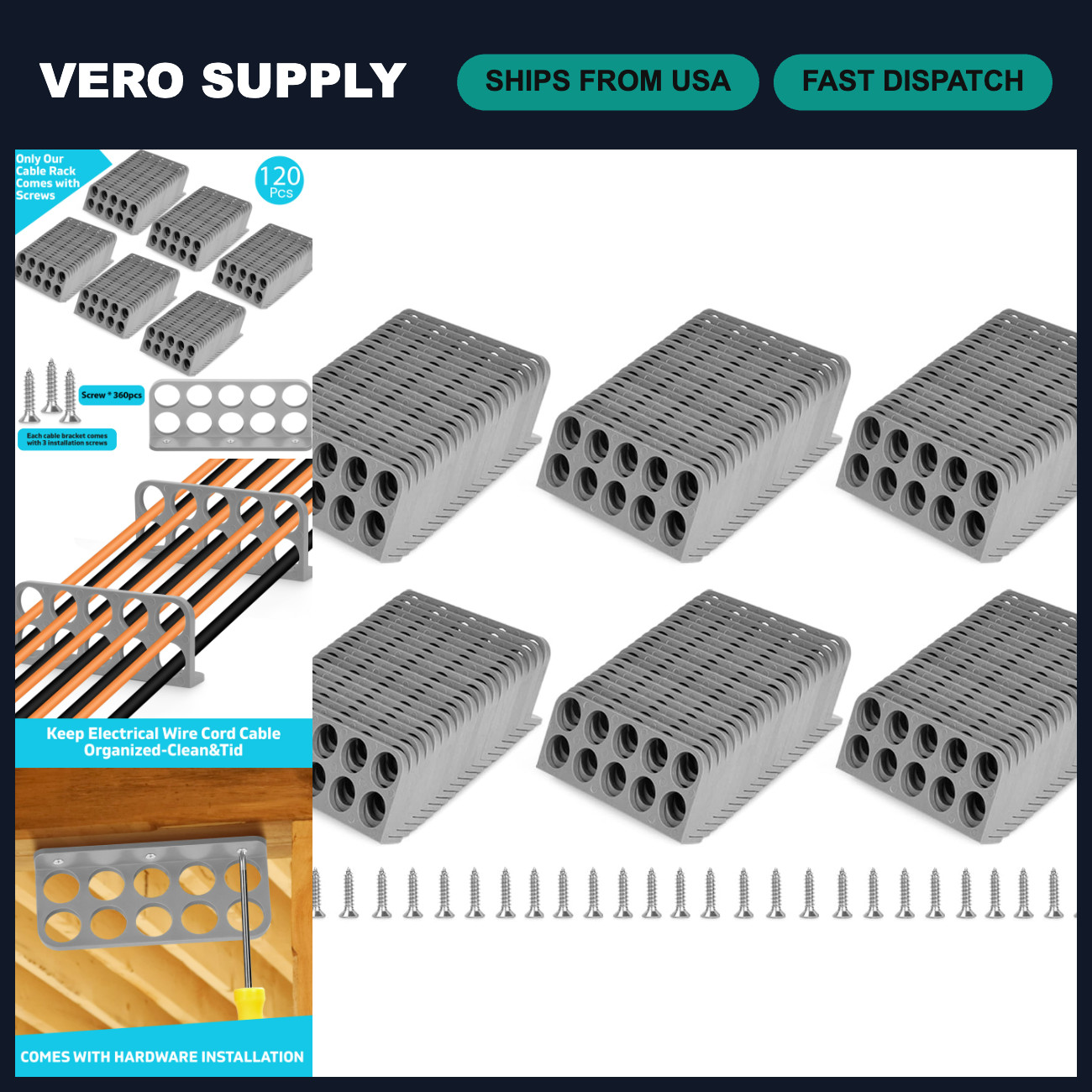 120 Pack Cable Management Bracket Holder - 10-Hole Wire Support Clips for NMB Co