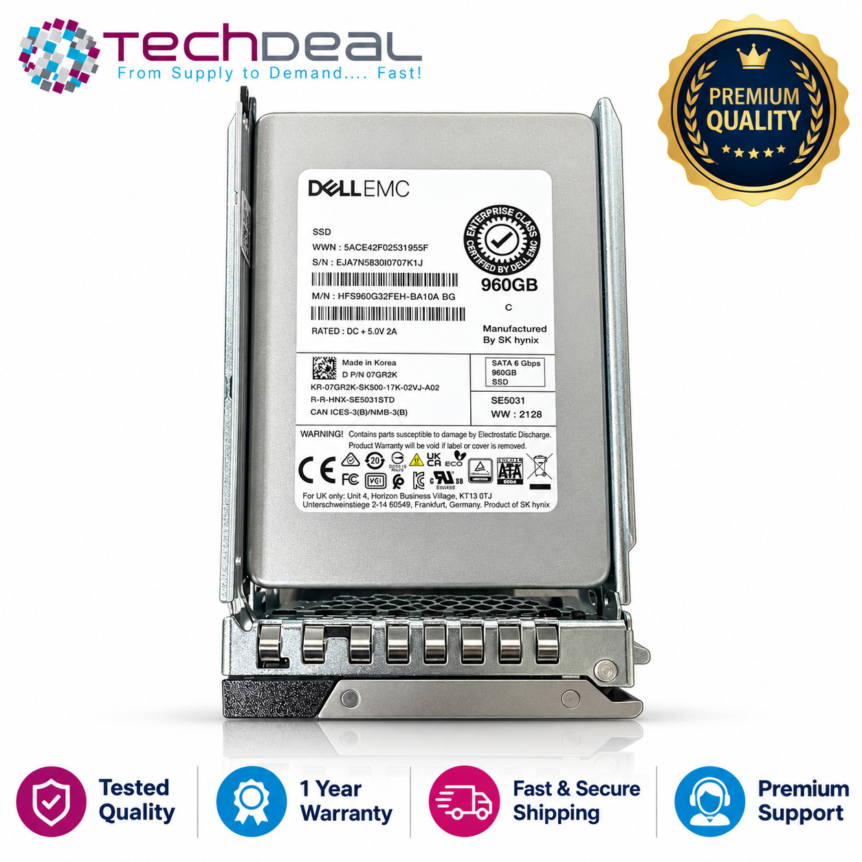 dell emc 7GR2K DELL 960GB SATA 6Gbps Mixed Use 2.5in SSD HFS960G32FEH with tray