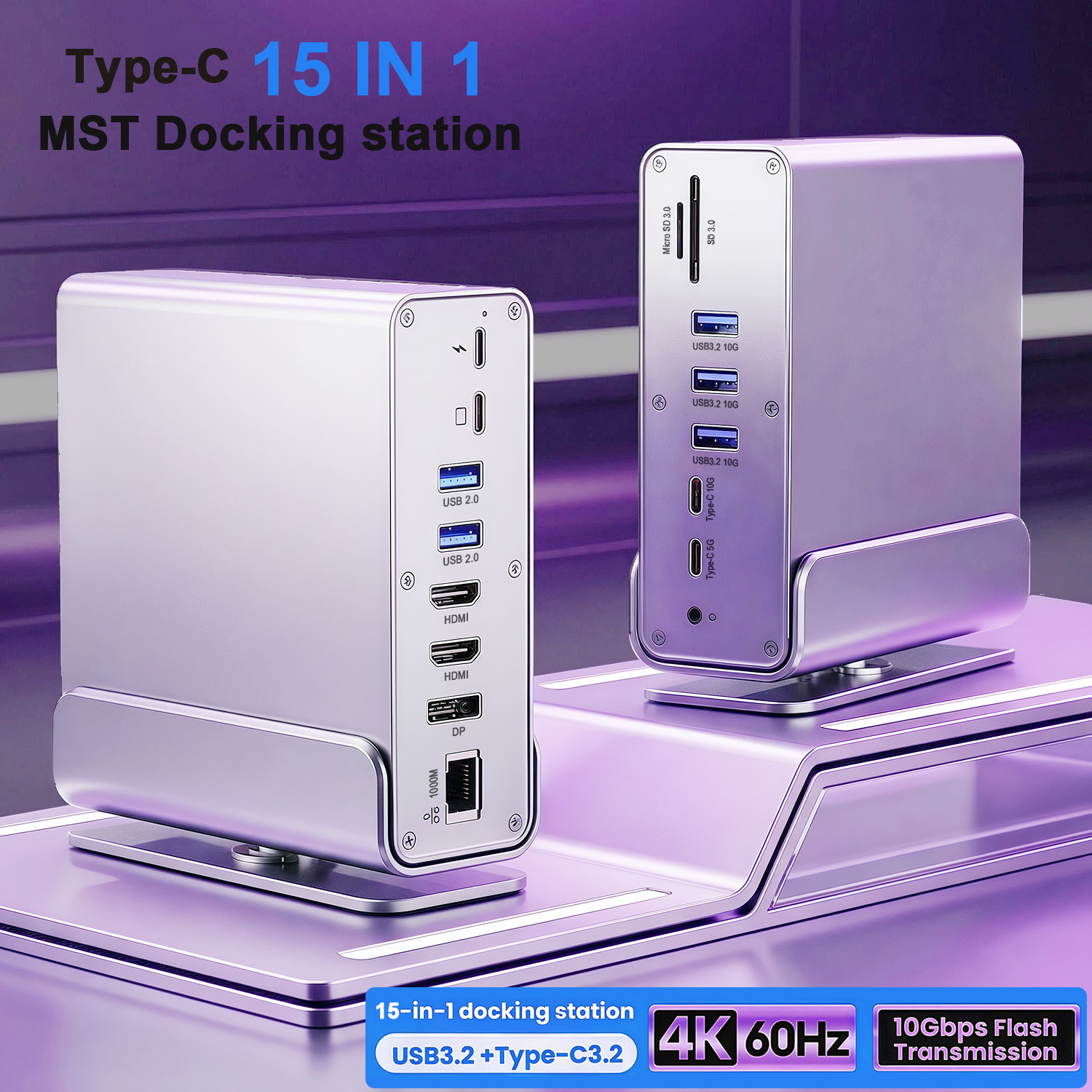 USB-C 3 Monitors Docking Station With 2*HDMI+1*DP,Gigabit Ethernet,100W PD,SD/TF