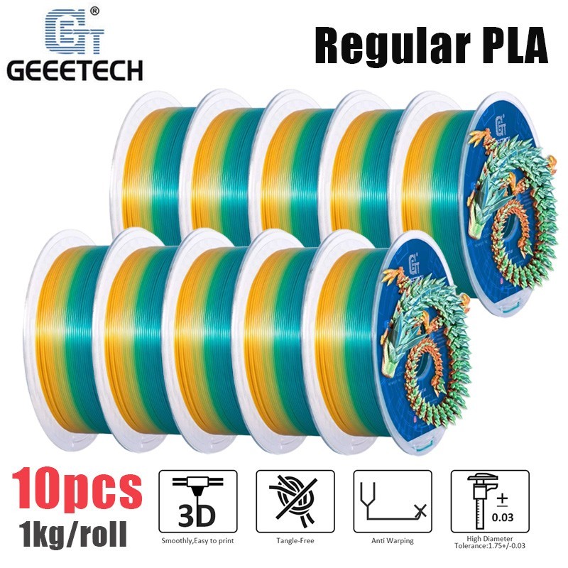 10kg Gradient Rainbow Color Regular PLA Geeetech PLA Filament 1.75mm 1KG/Spool